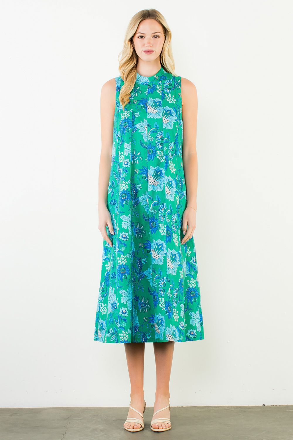Sleeveless Floral Pattern Dress - Olive You BoutiqueTHML231410JH2334-1