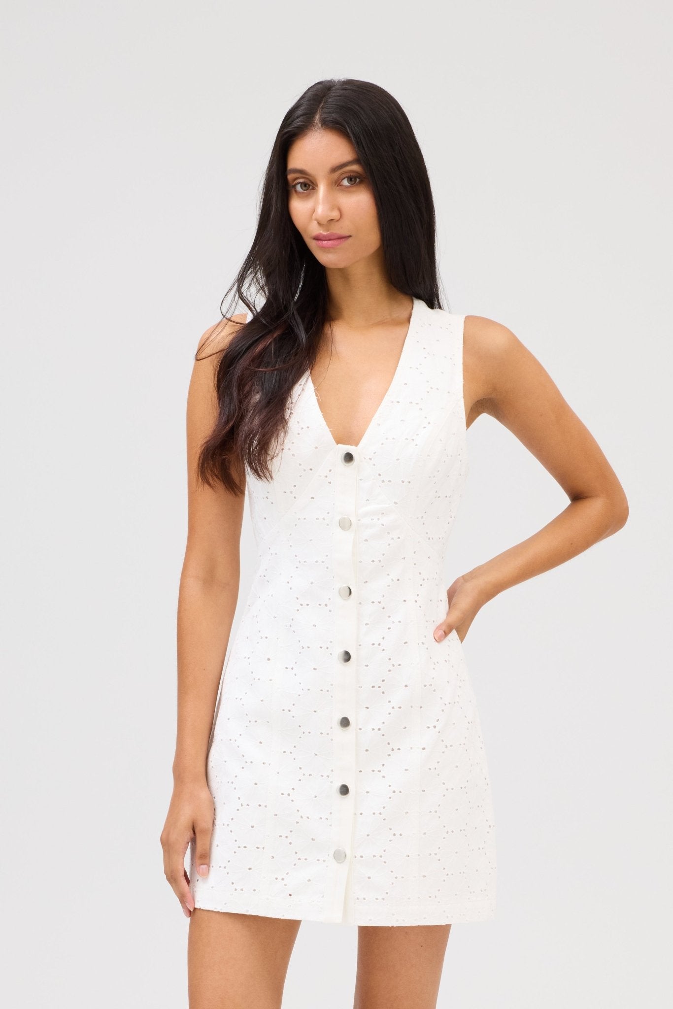 Ellie V - Neck Button Front Sleeveless Dress - Olive You BoutiqueALLISON228220