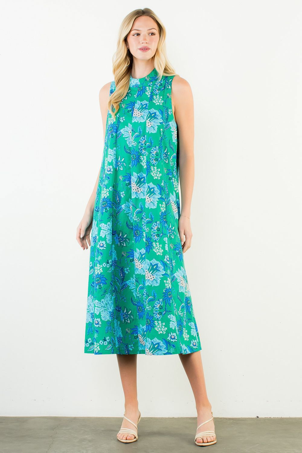 Sleeveless Floral Pattern Dress - Olive You BoutiqueTHML231410JH2334-1