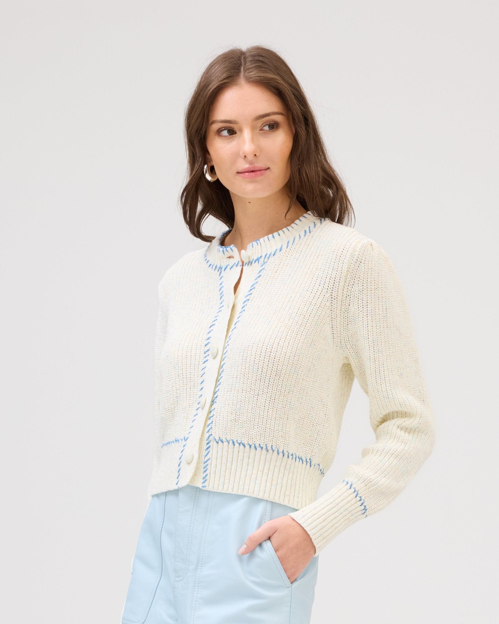Blue Trimmed Cardigan Sweater - Olive You BoutiqueALLISON228231125S40214