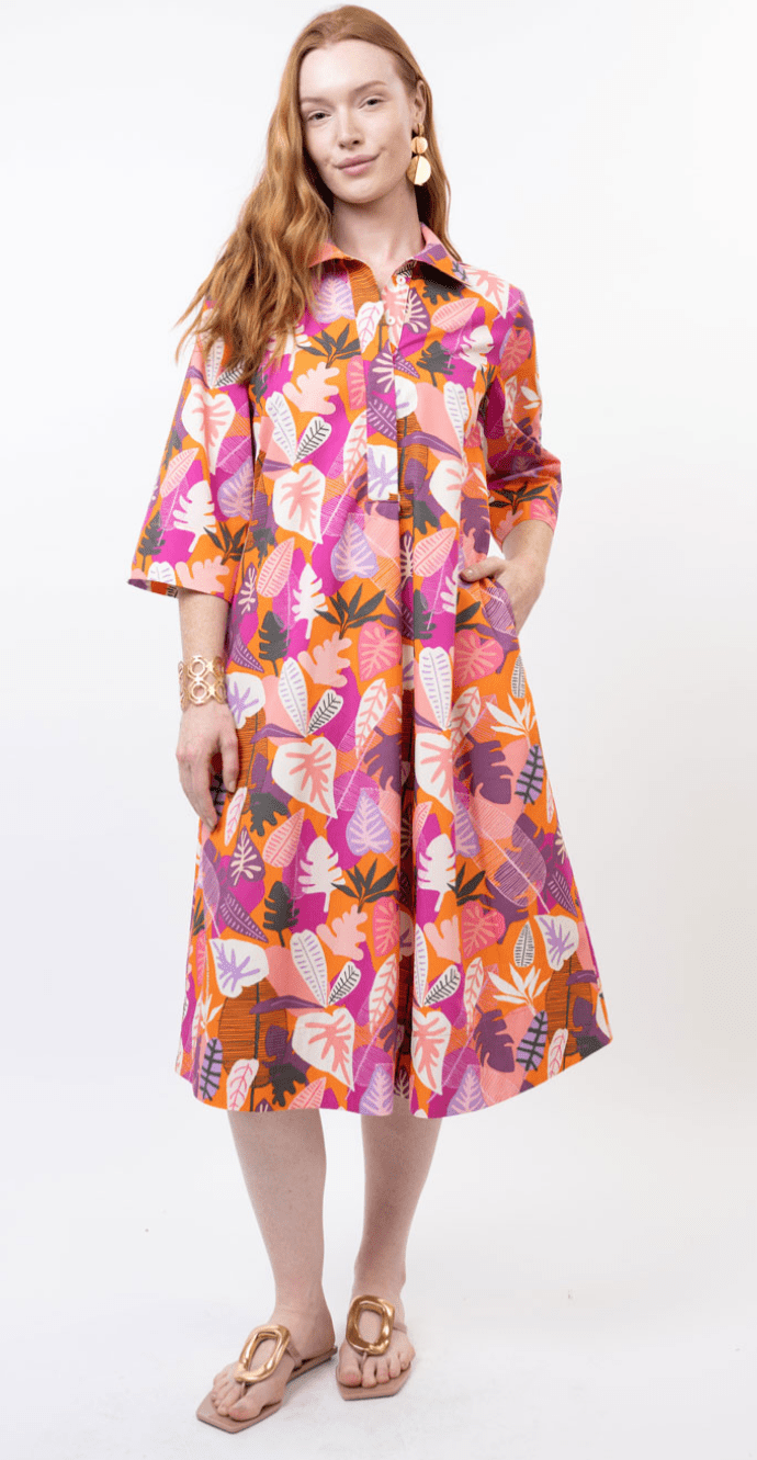 Tropical Leaf Print Midi Swing Dress - Olive You BoutiqueIVY JANE23072175725