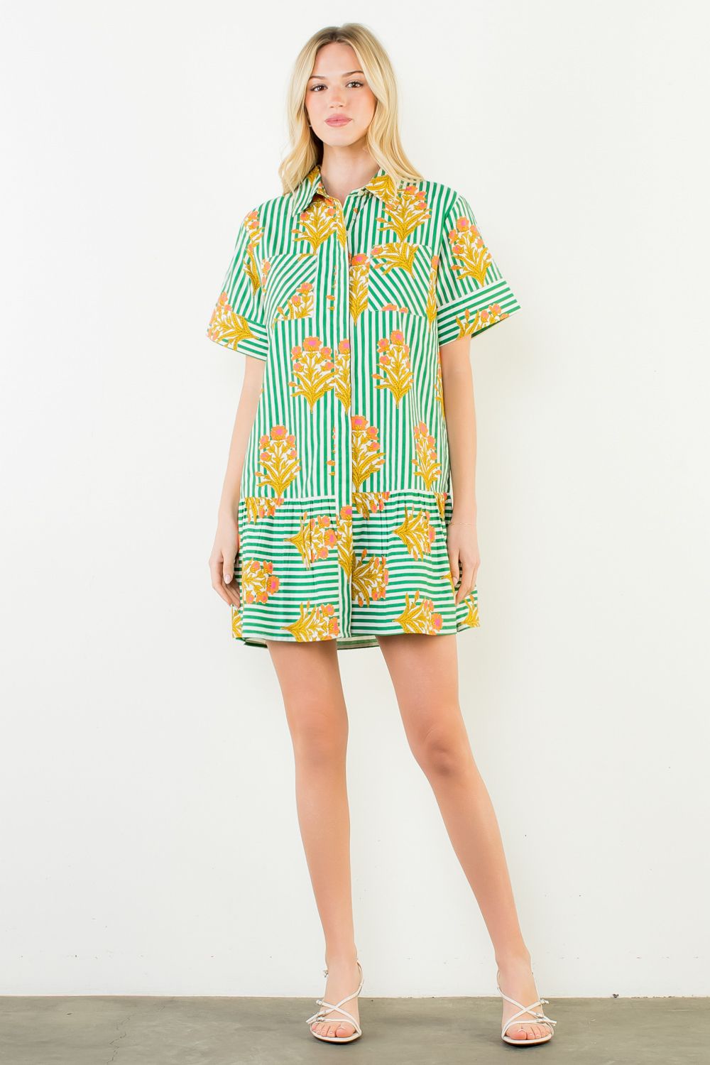 Garden Striped Floral Dress - Olive You BoutiqueTHML231418SRT2044-1