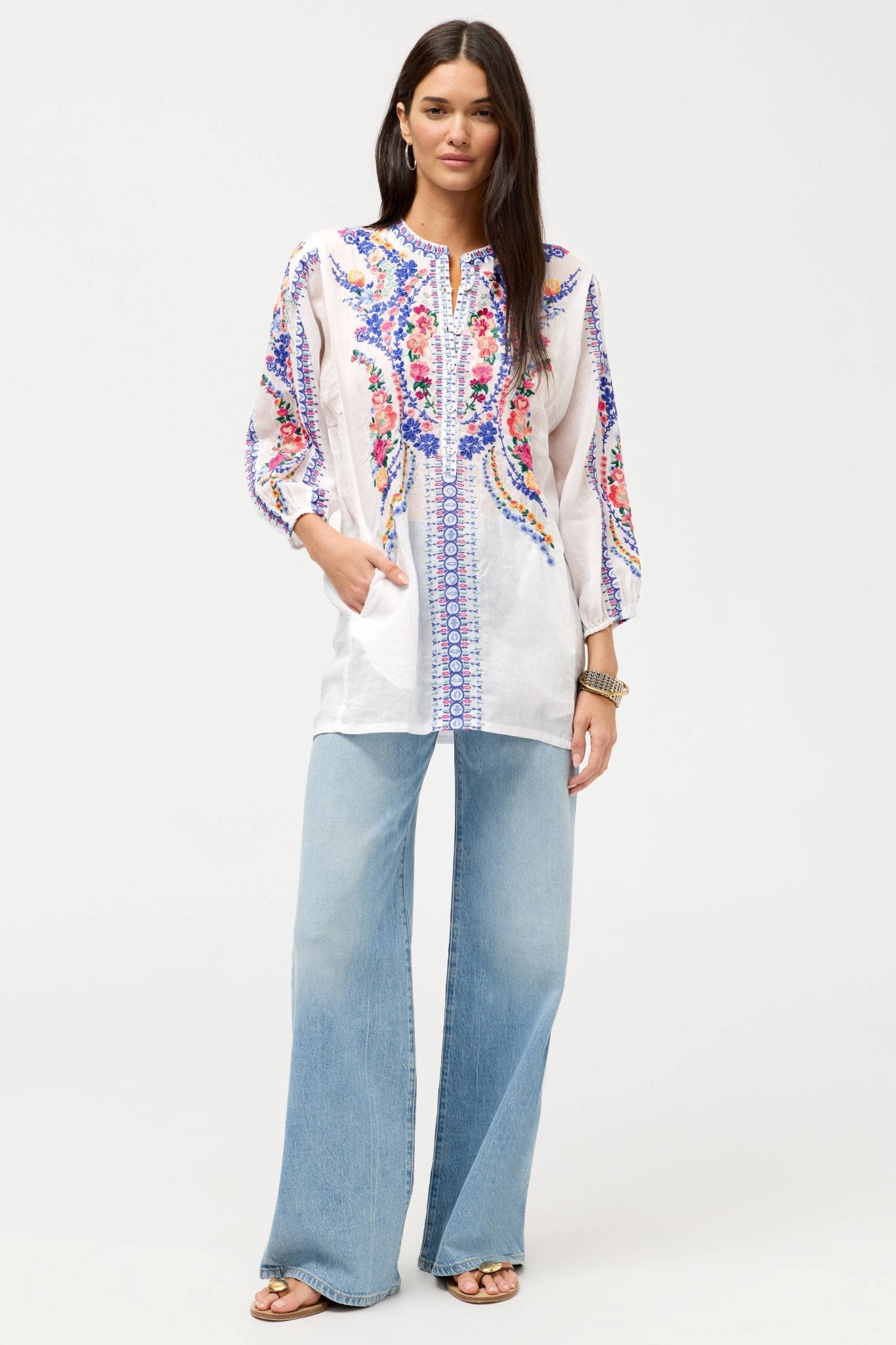Embroidered Henley Tunic - Olive You BoutiqueJOHNNY WAS COLLECTION227735
