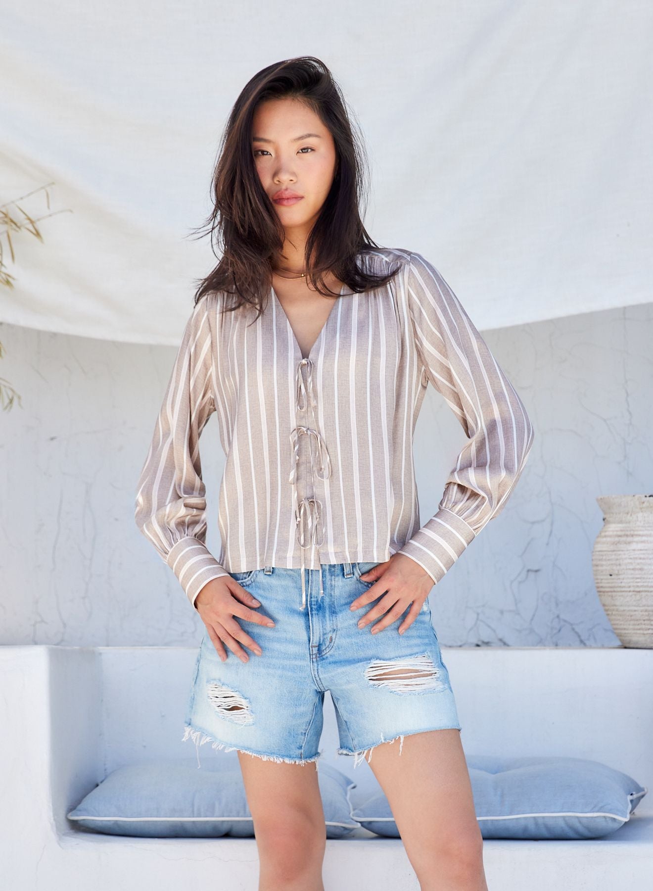 Kayla Stripe Bow Front Shirt - Olive You BoutiqueFIFTEEN - TWENTY INC.228063
