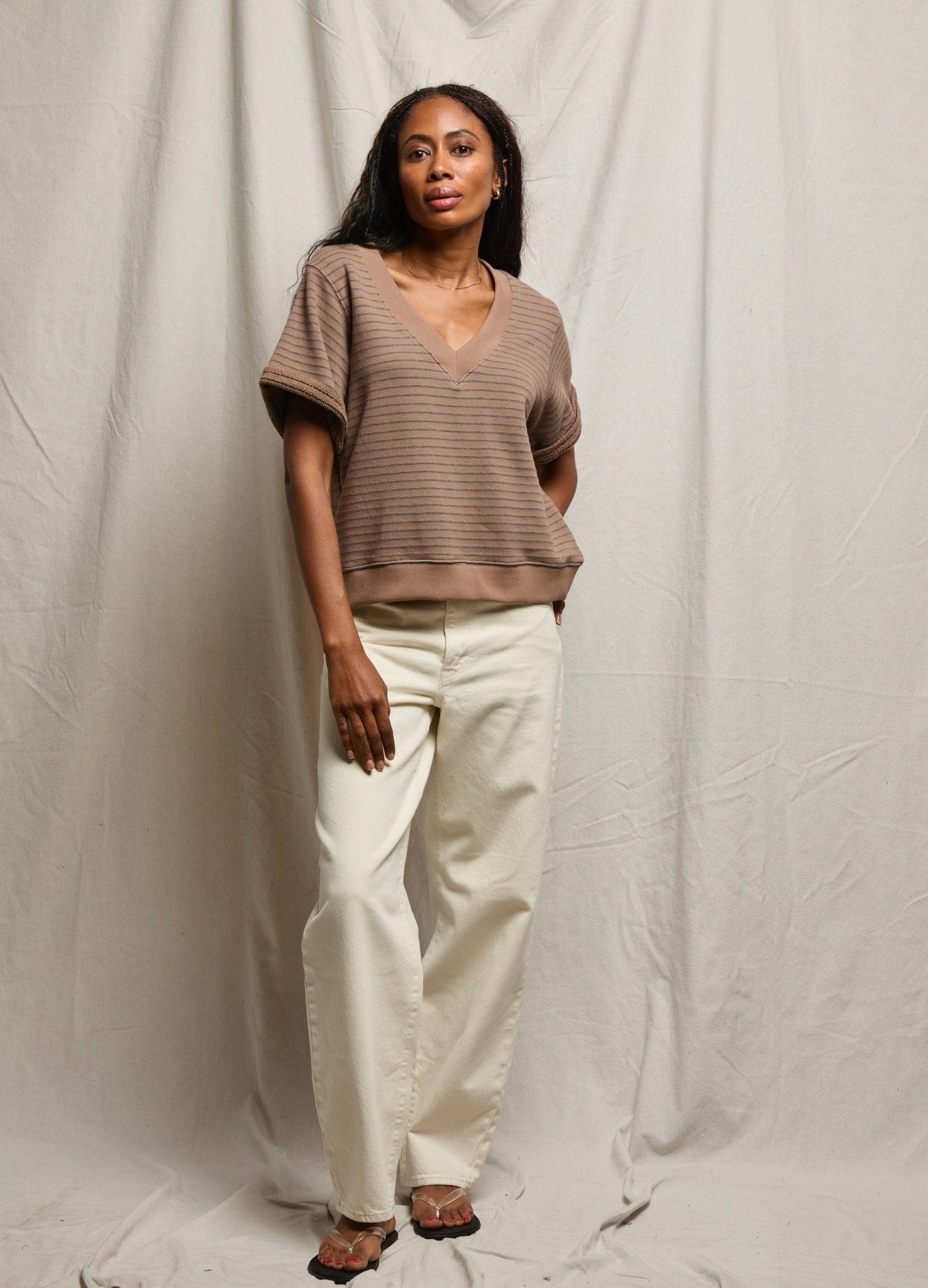 Briggs Stripe Short Sleeve Sweatshirt - Olive You BoutiquePERFECTWHITETEE227914T269-F100-BRIGGS