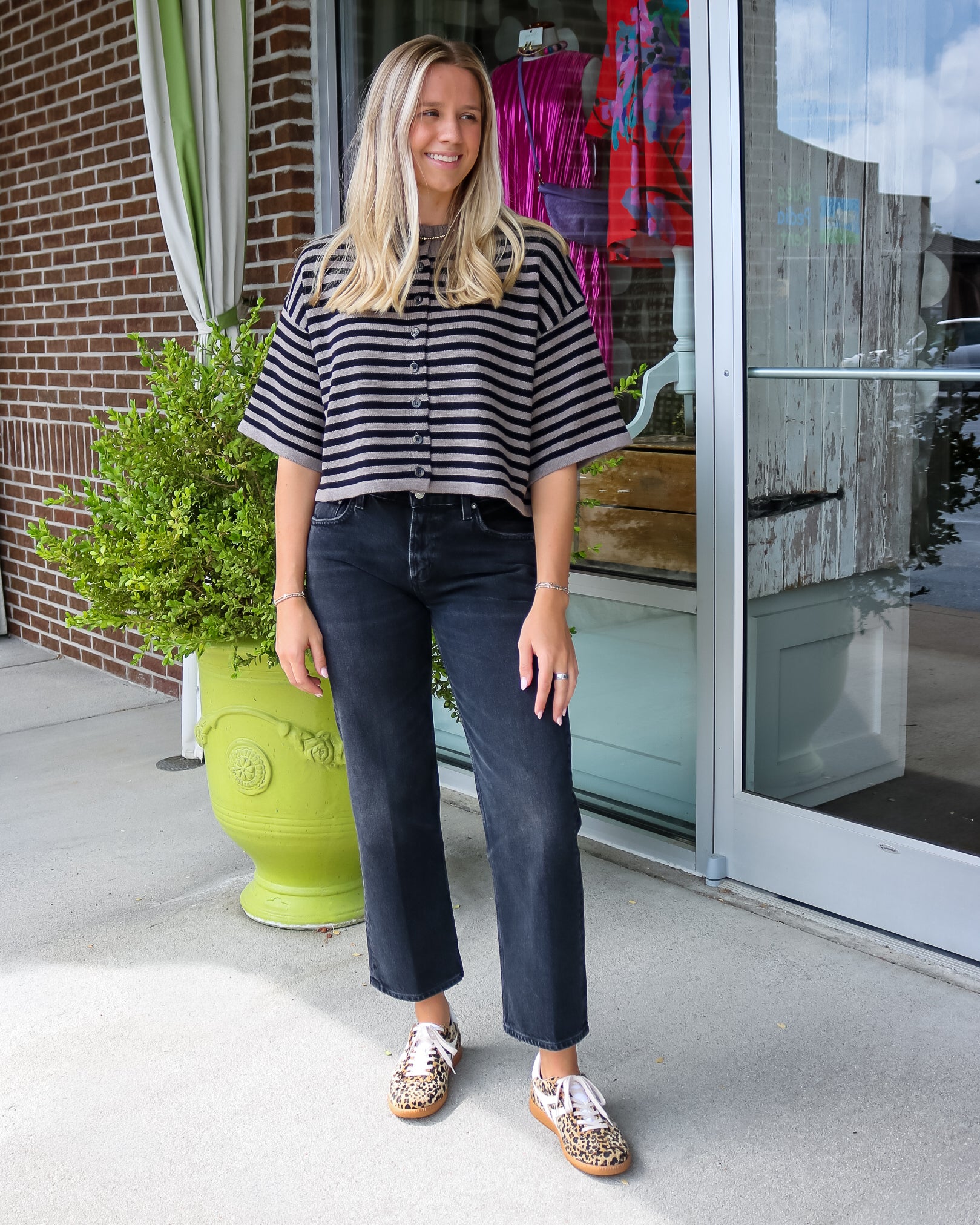 Striped Button Down Cardigan