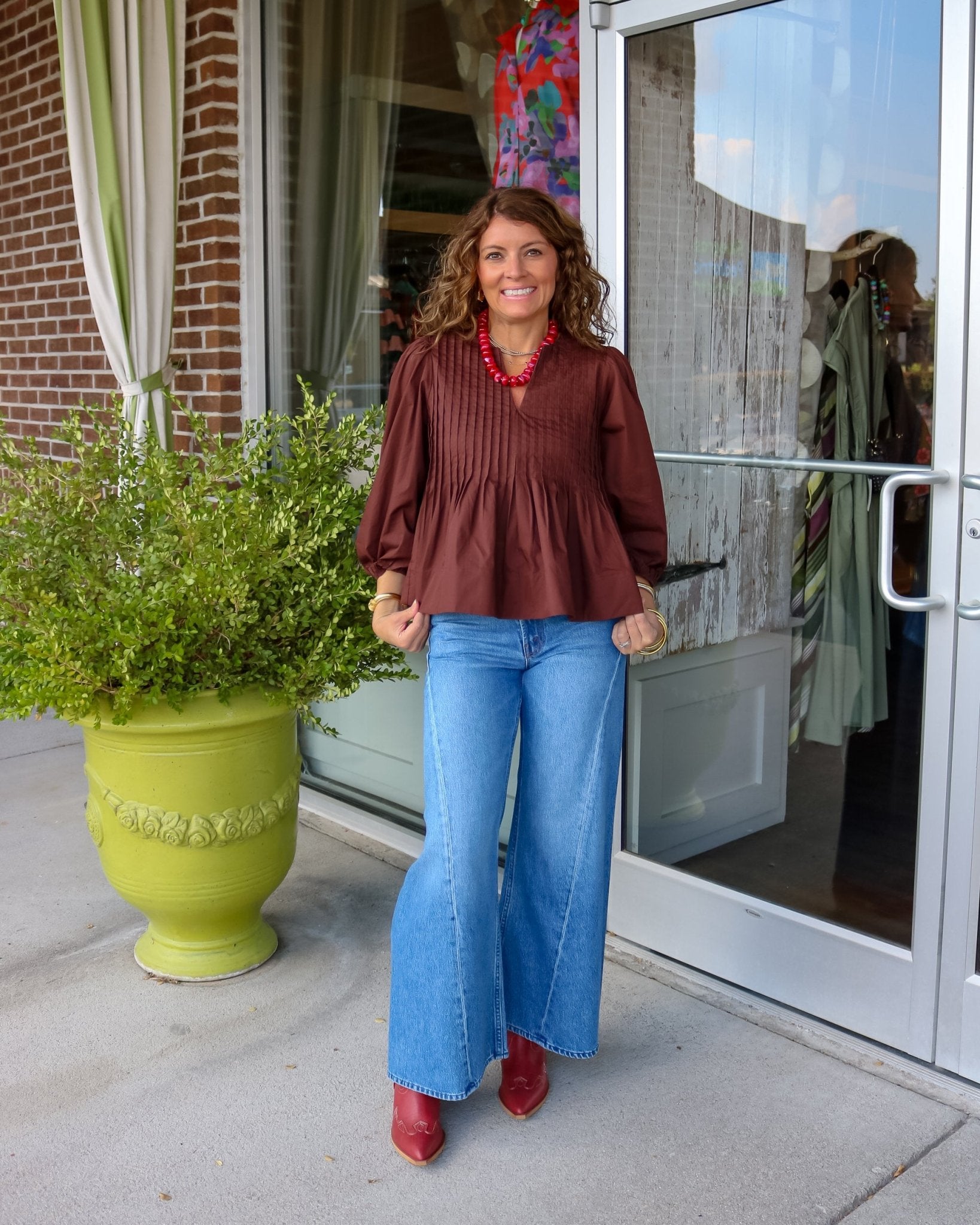 Pleated Peplum Blouse - Cognac - Olive You BoutiqueENTRO236002T33651