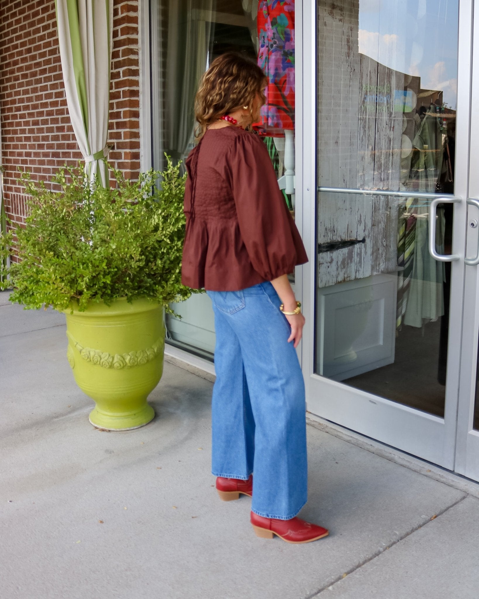 Pleated Peplum Blouse - Cognac - Olive You BoutiqueENTRO236002T33651