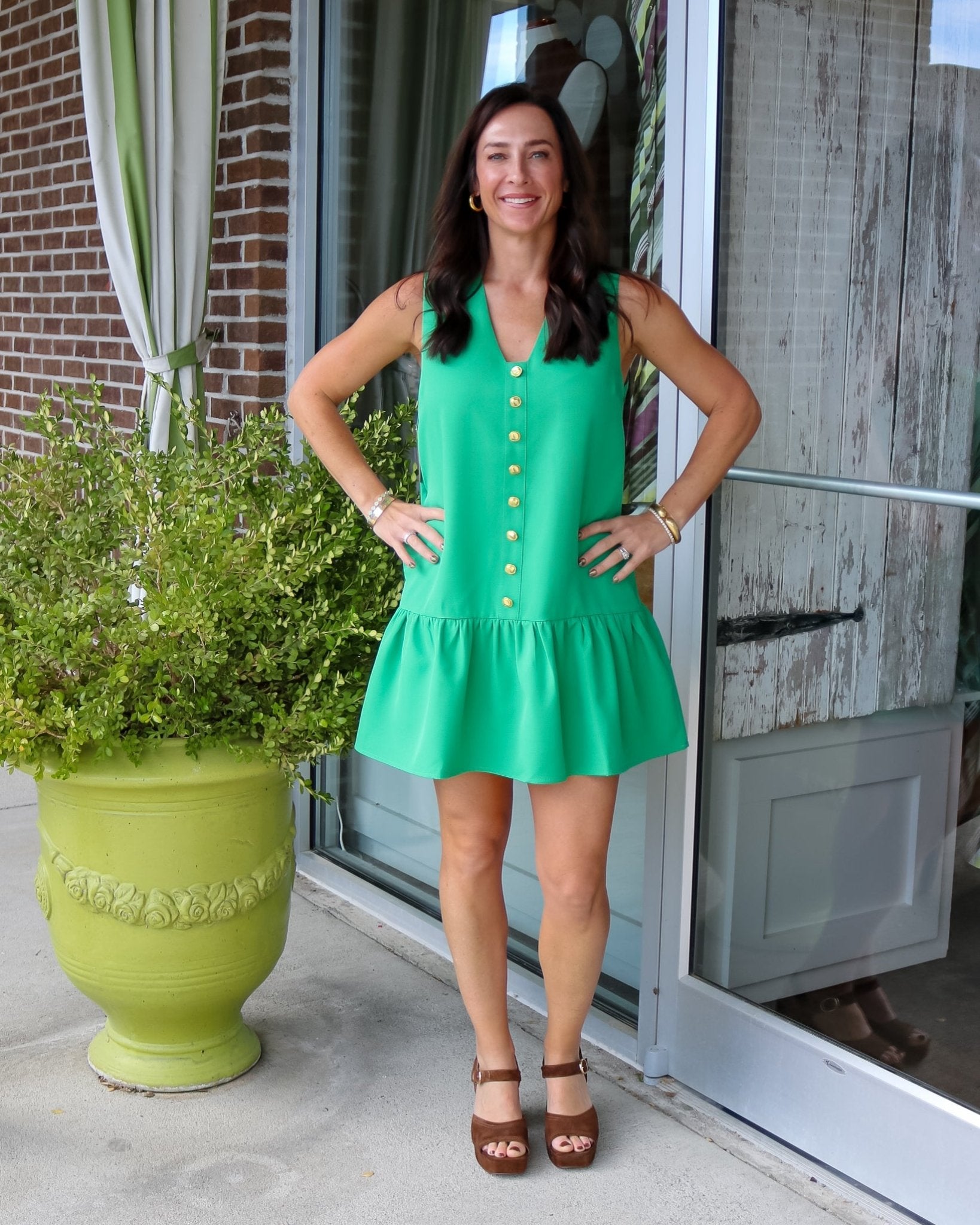 V-Neck Button Front Dress - Olive You BoutiqueJOY JOY23368179H2031