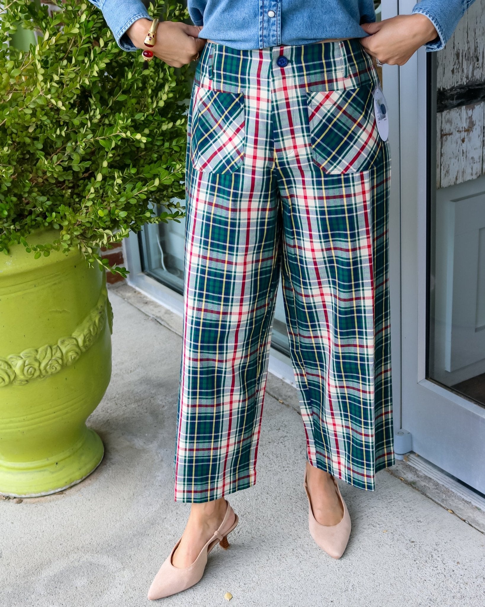Plaid Patch Pocket Pant - Olive You BoutiqueIVY JANE234671230042