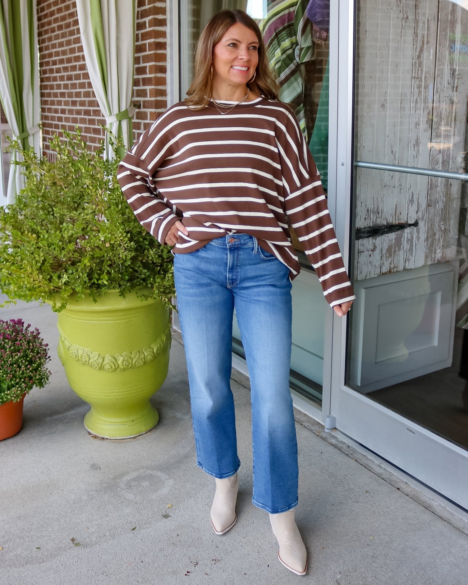 Stripes on Stripes Oversized Tee - Olive You BoutiqueOLIVE YOU2368392605-371LTX-brown