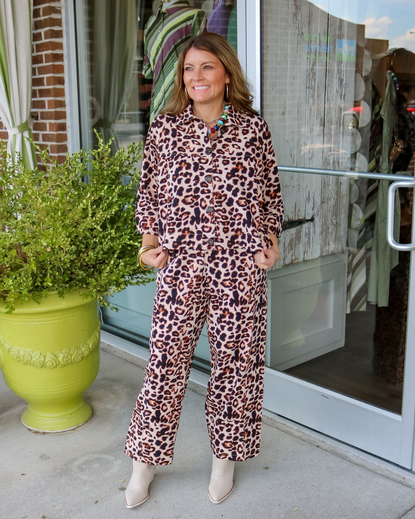 Leopard Barrel Leg Pant