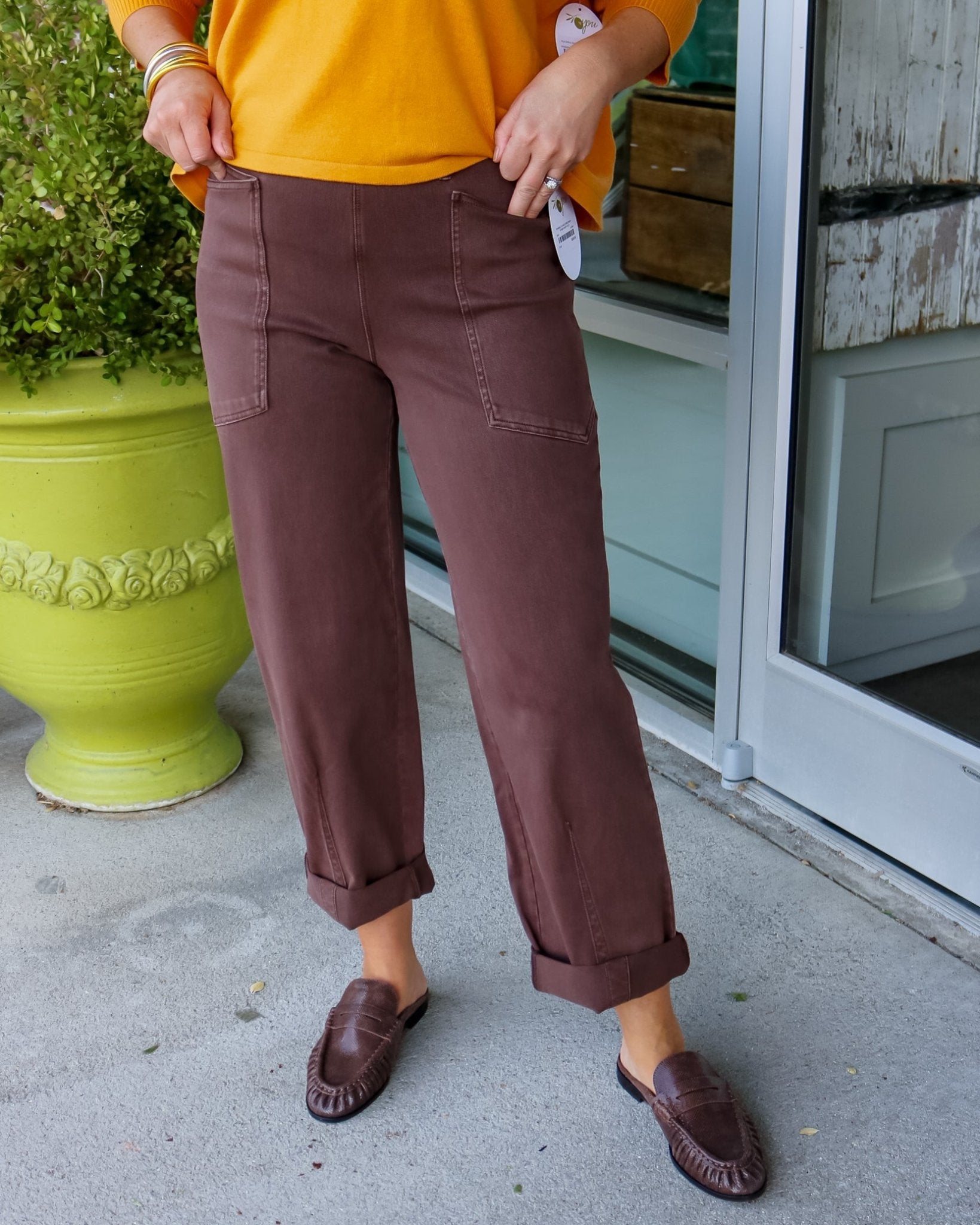 Penelope Curved Cuffed Denim- Cocoa - Olive You BoutiqueLysse2343943644