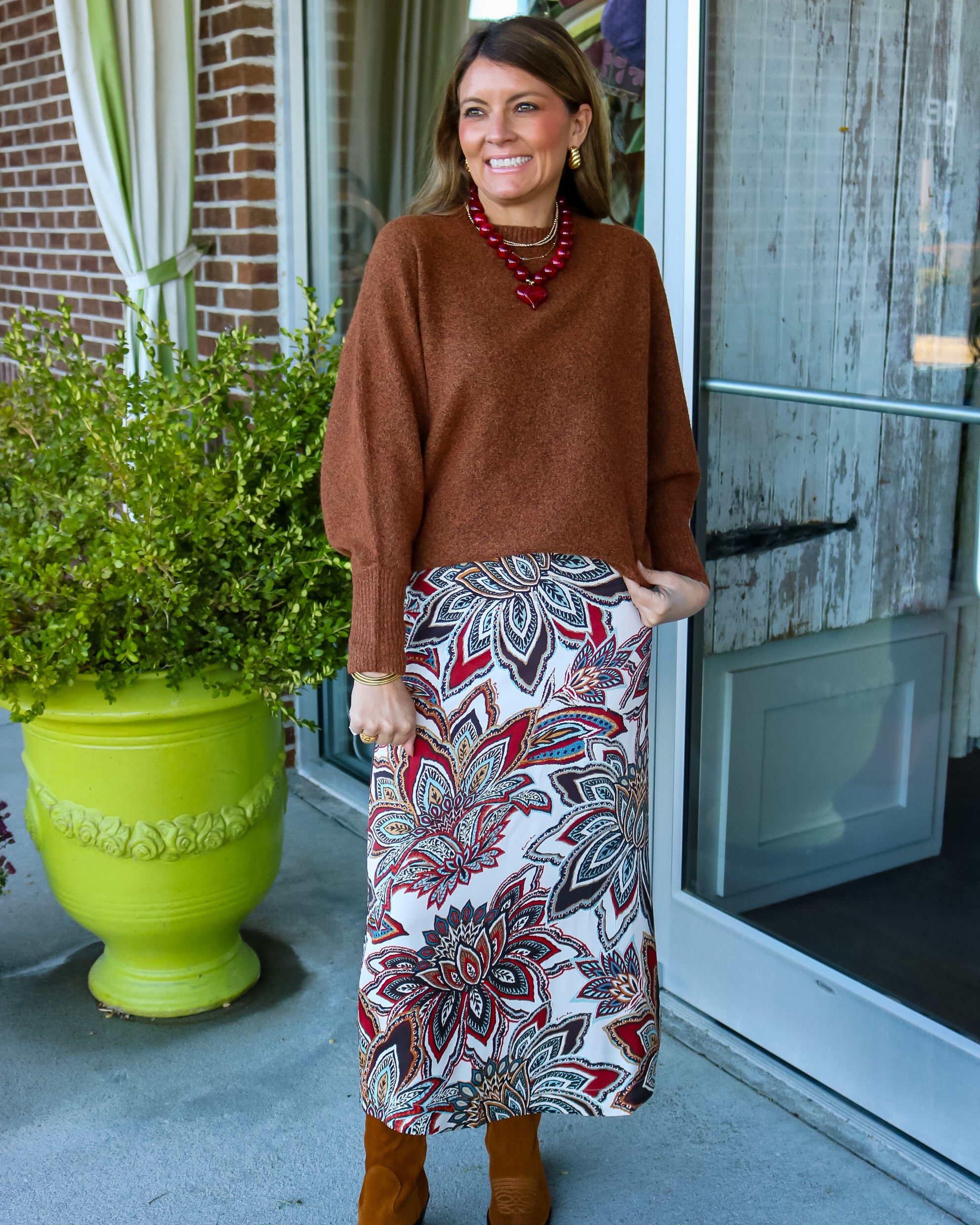 Tapestry Flowers Beige Maxi Skirt
