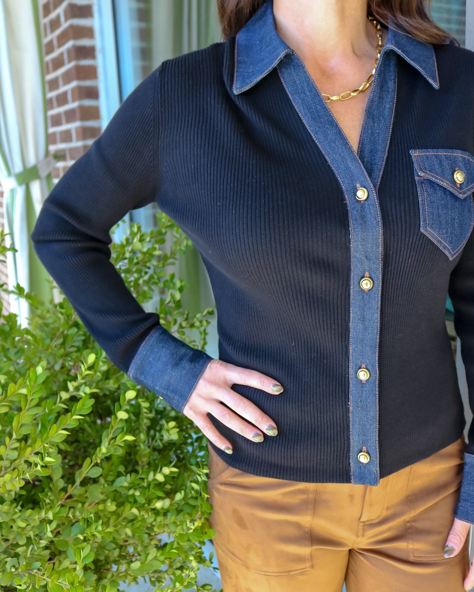 Denim Sweater Button Up Top - Olive You BoutiqueFIFTEEN TWENTY2350133F89573