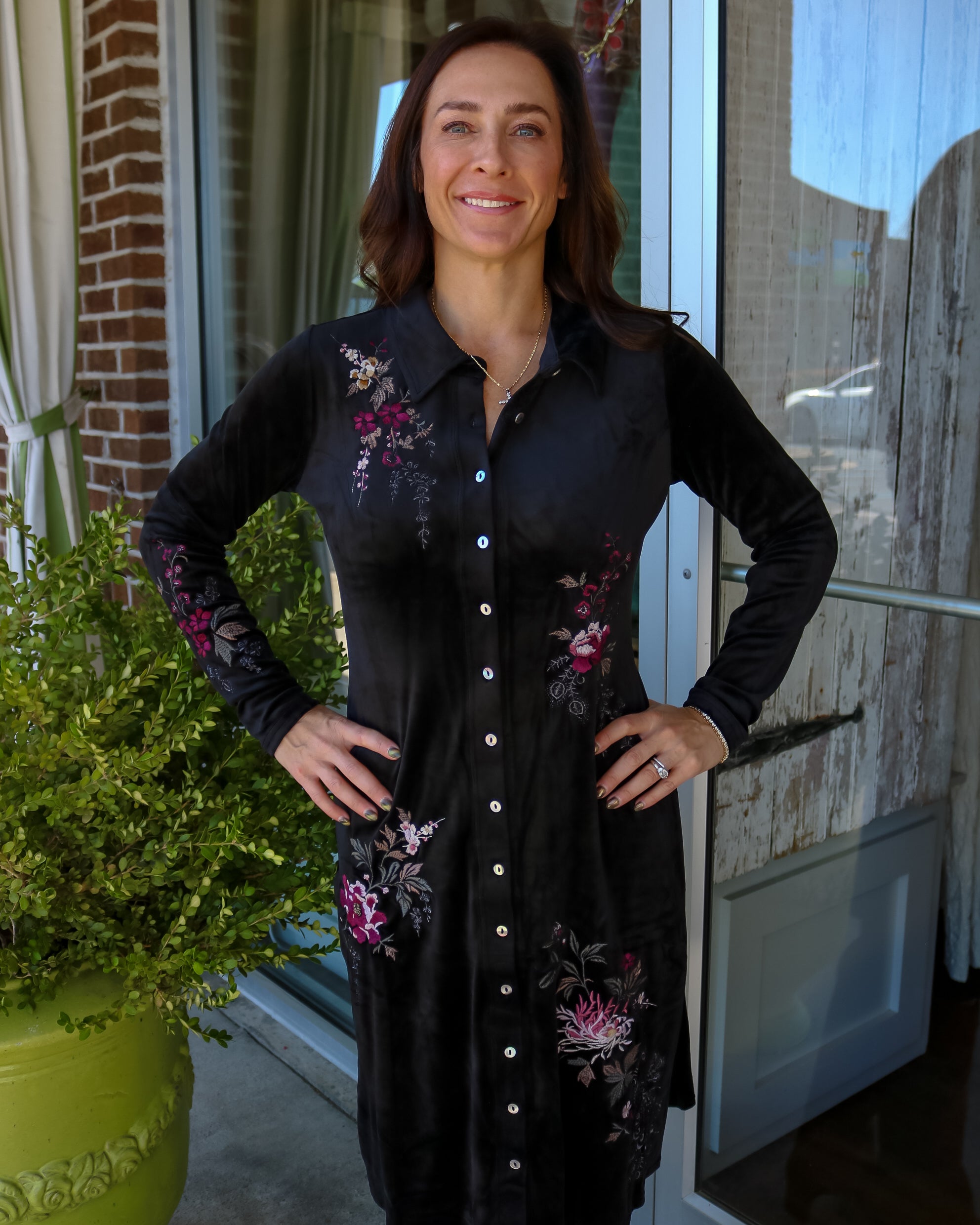 Velour Knit Shirt Dress