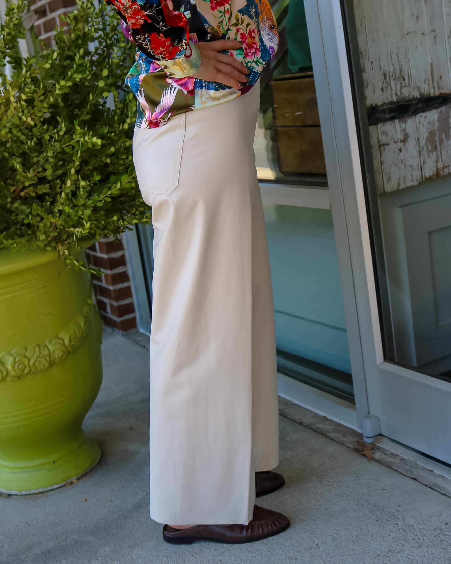 High Waist Vegan Leather Wide Pant - Travertine - Olive You BoutiqueLysse2343903253