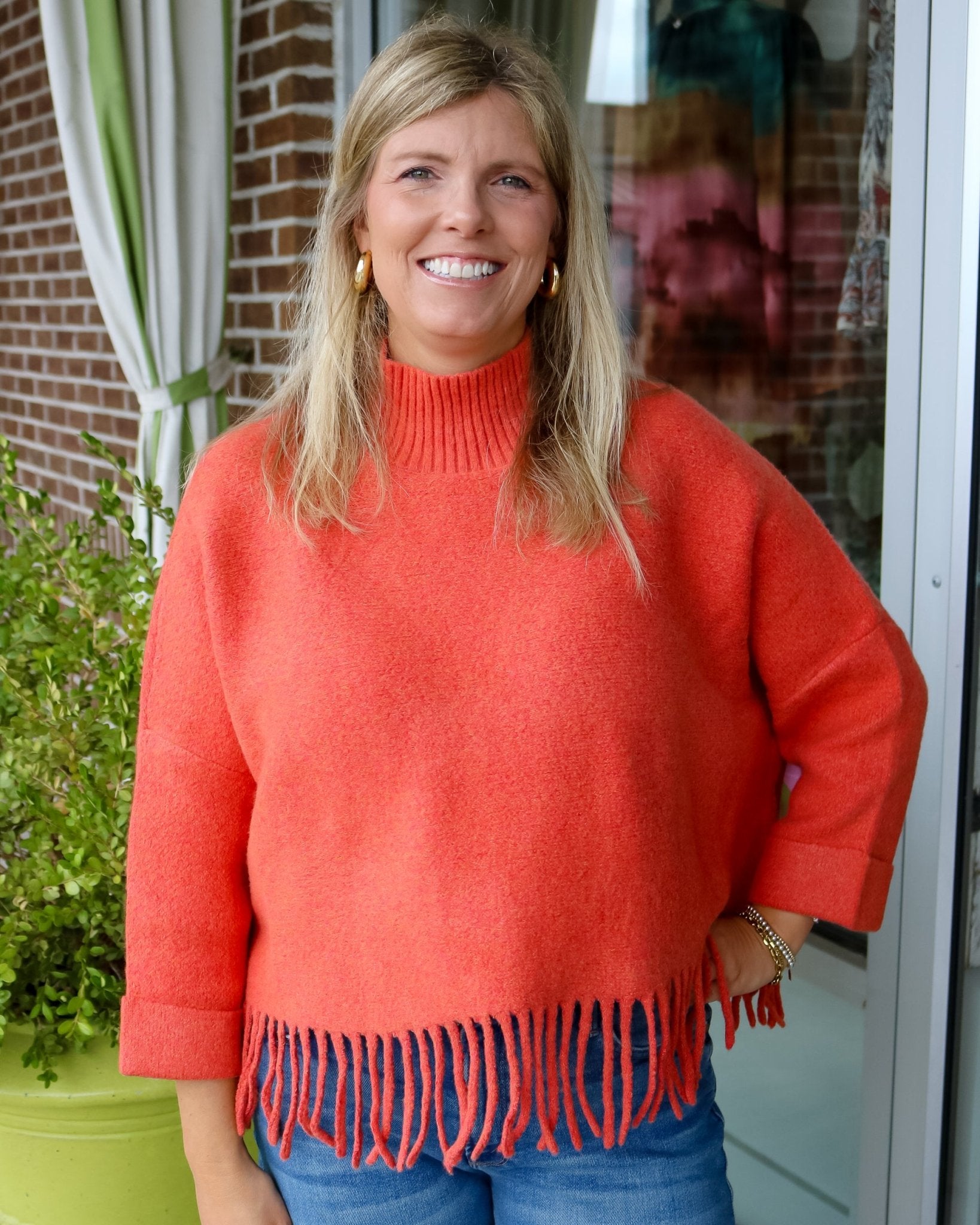 Sachi Aja Sweater with Fringe - Tangerine Glow - Olive You BoutiqueKERISMA INC238028M6423-tangglow