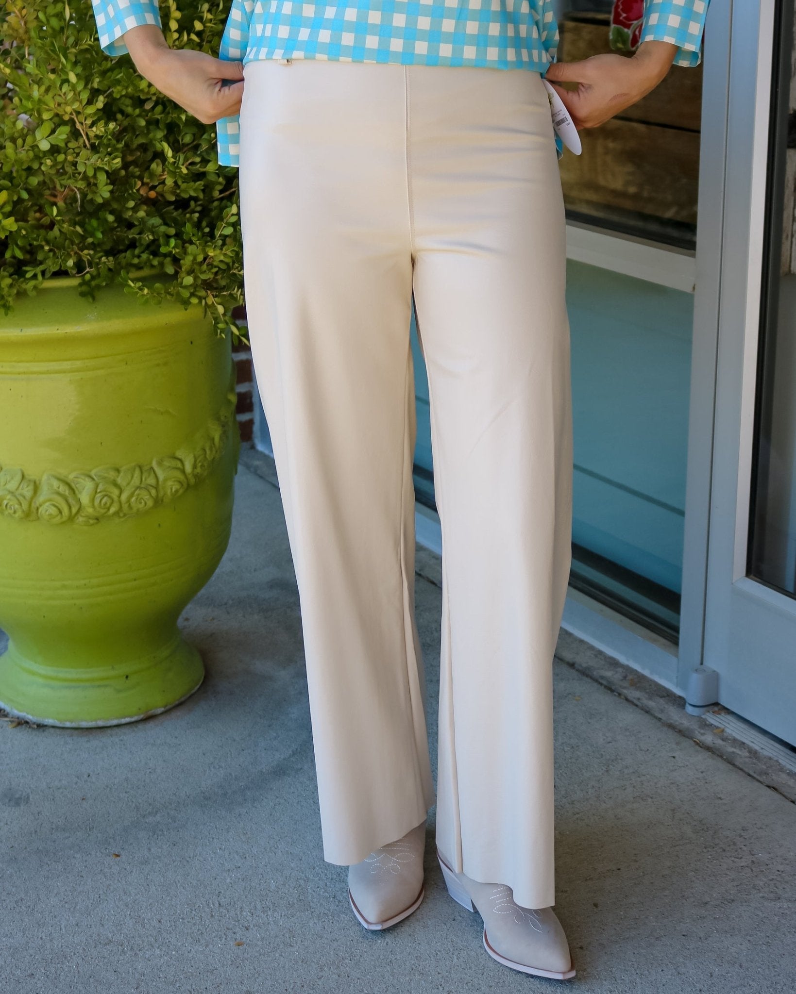 High Waist Vegan Leather Wide Pant - Travertine - Olive You BoutiqueLysse2343903253