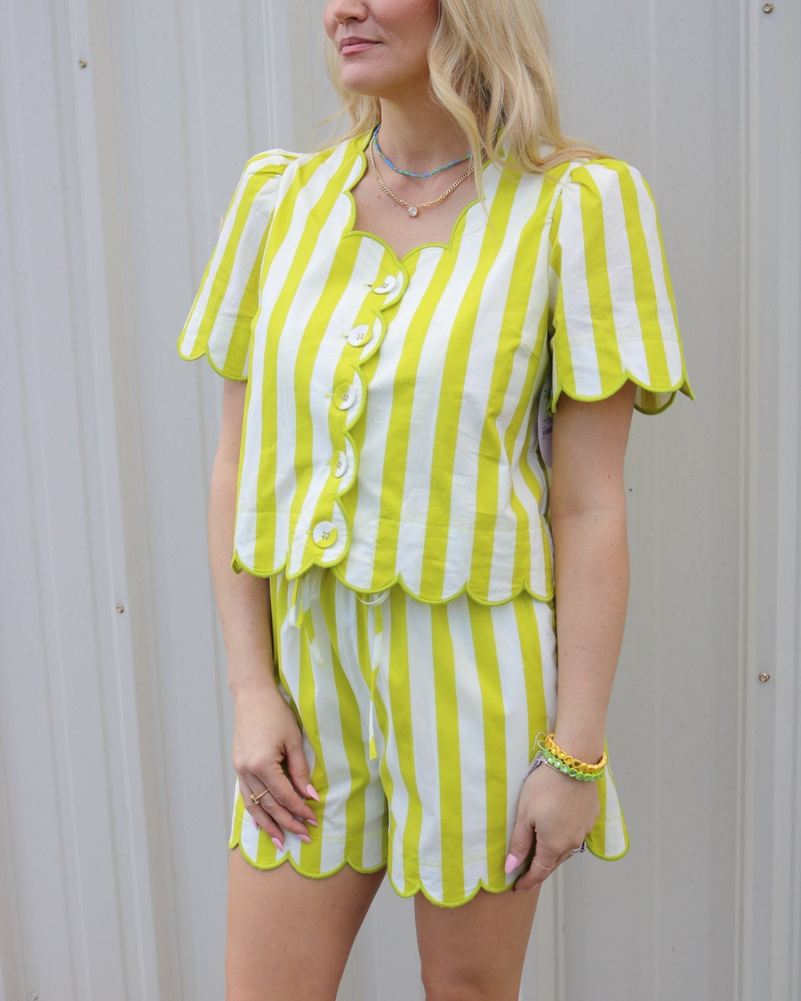 Sweet Scalloped and Striped Short - Olive You BoutiqueENTRO231312P30758
