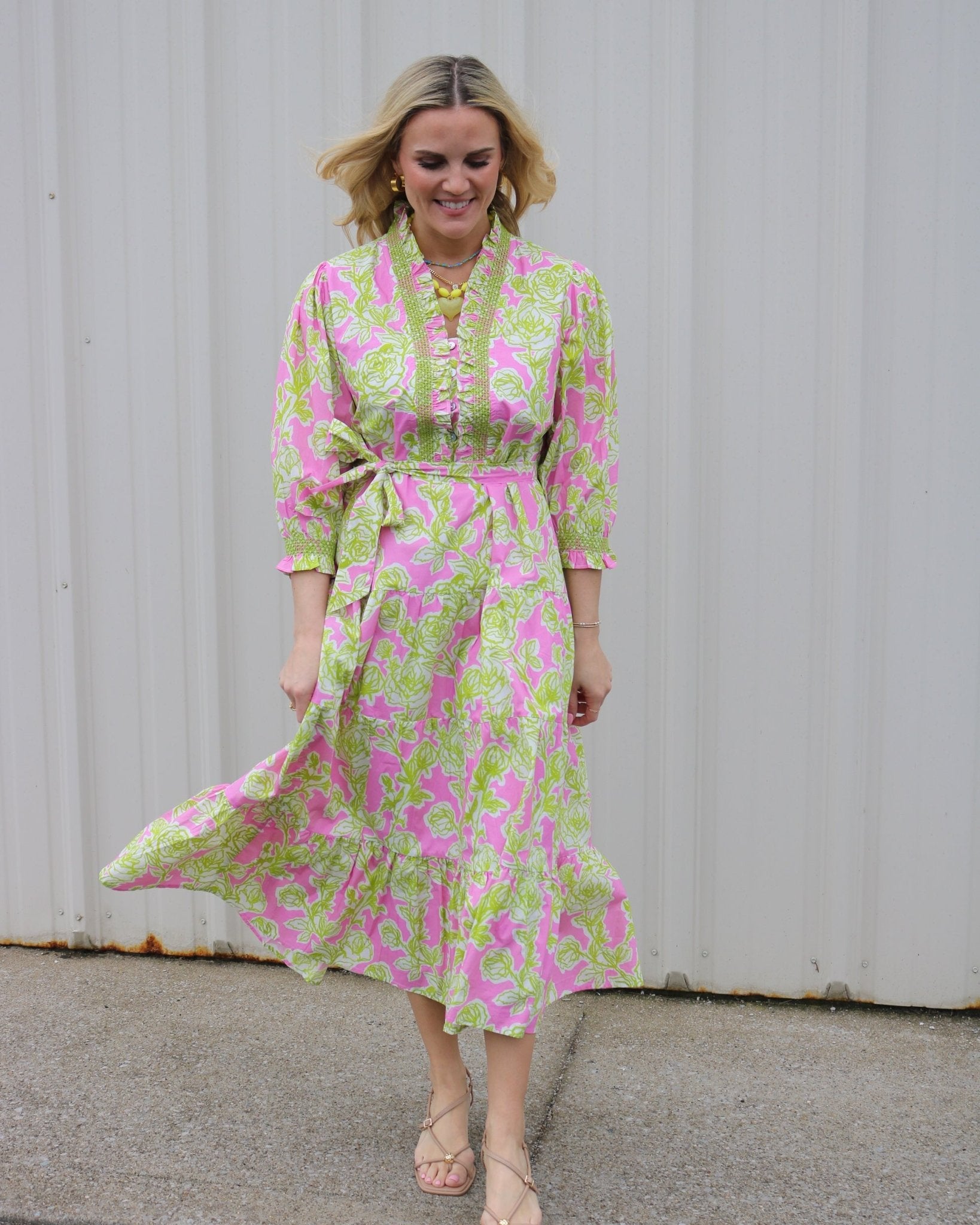 Rose Bouquet Tie Waist Dress - Olive You BoutiqueUNCLE FRANK22680674639