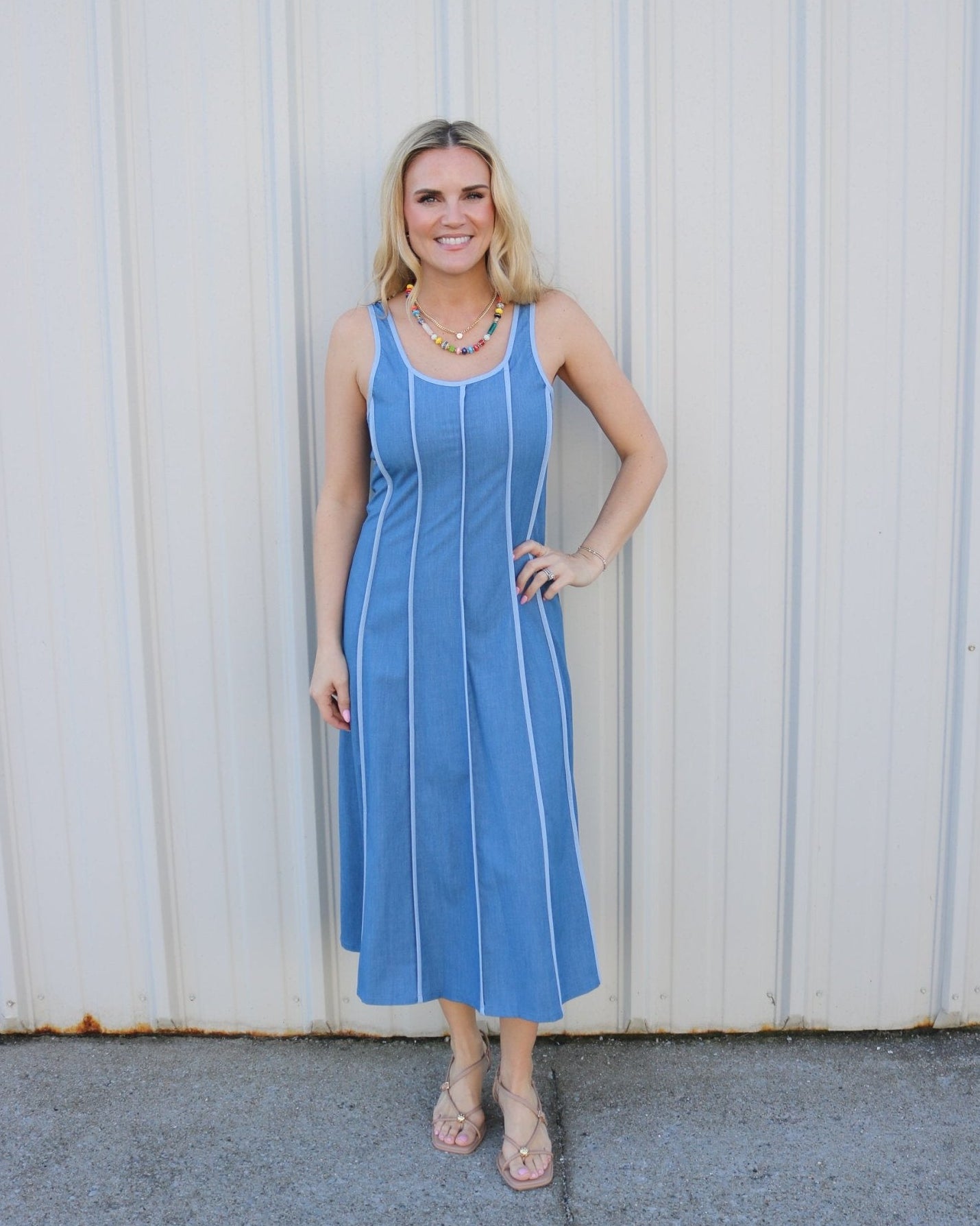 Sleeveless Striped Denim Dress - Olive You BoutiqueTHML231406JH2381-1