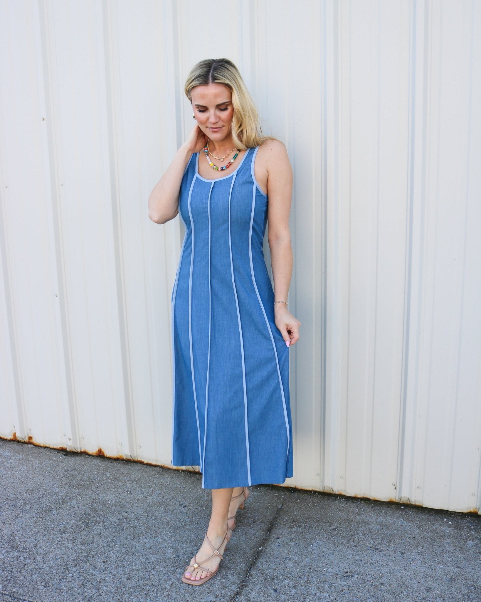Sleeveless Striped Denim Dress - Olive You BoutiqueTHML231406JH2381-1
