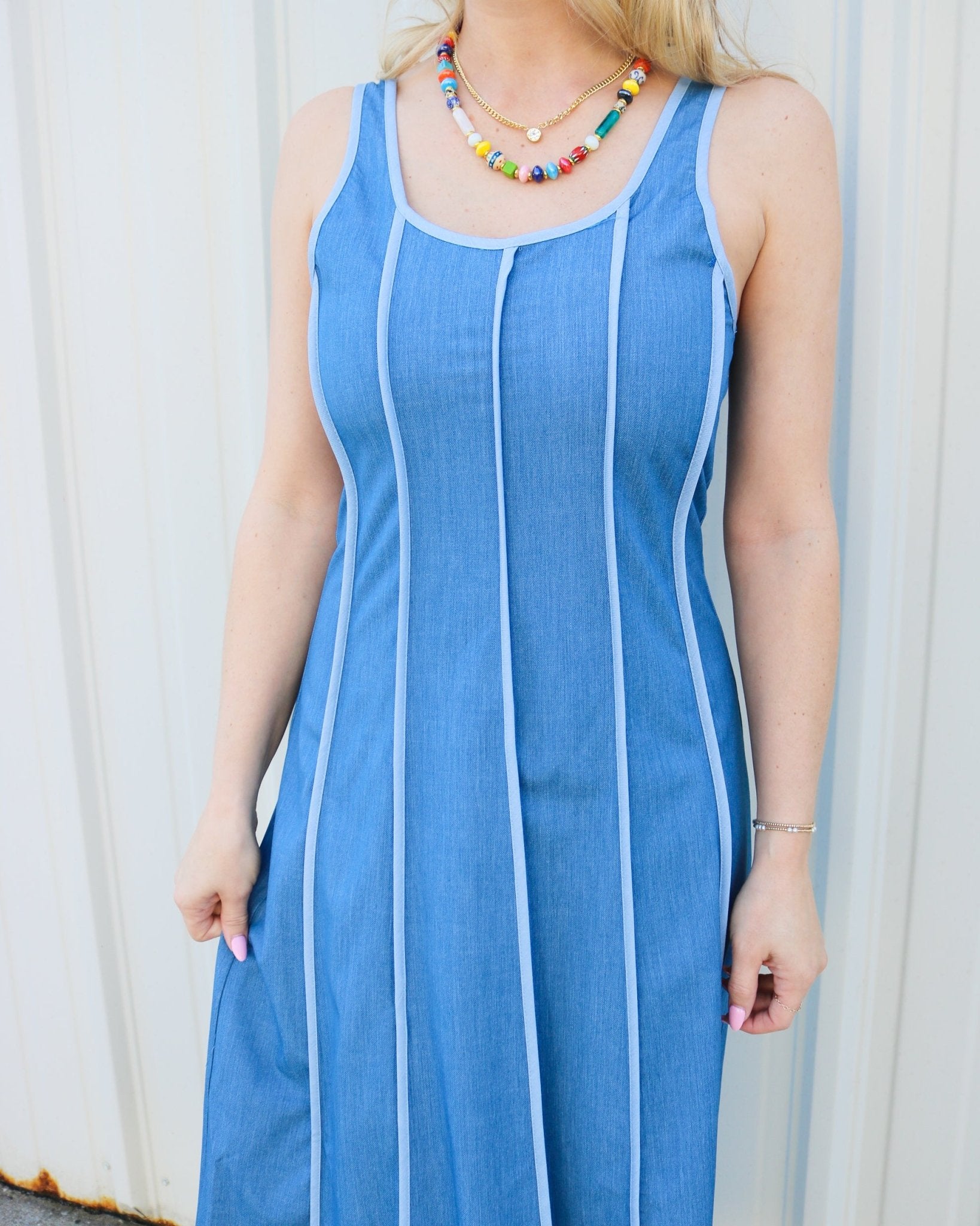 Sleeveless Striped Denim Dress - Olive You BoutiqueTHML231406JH2381-1