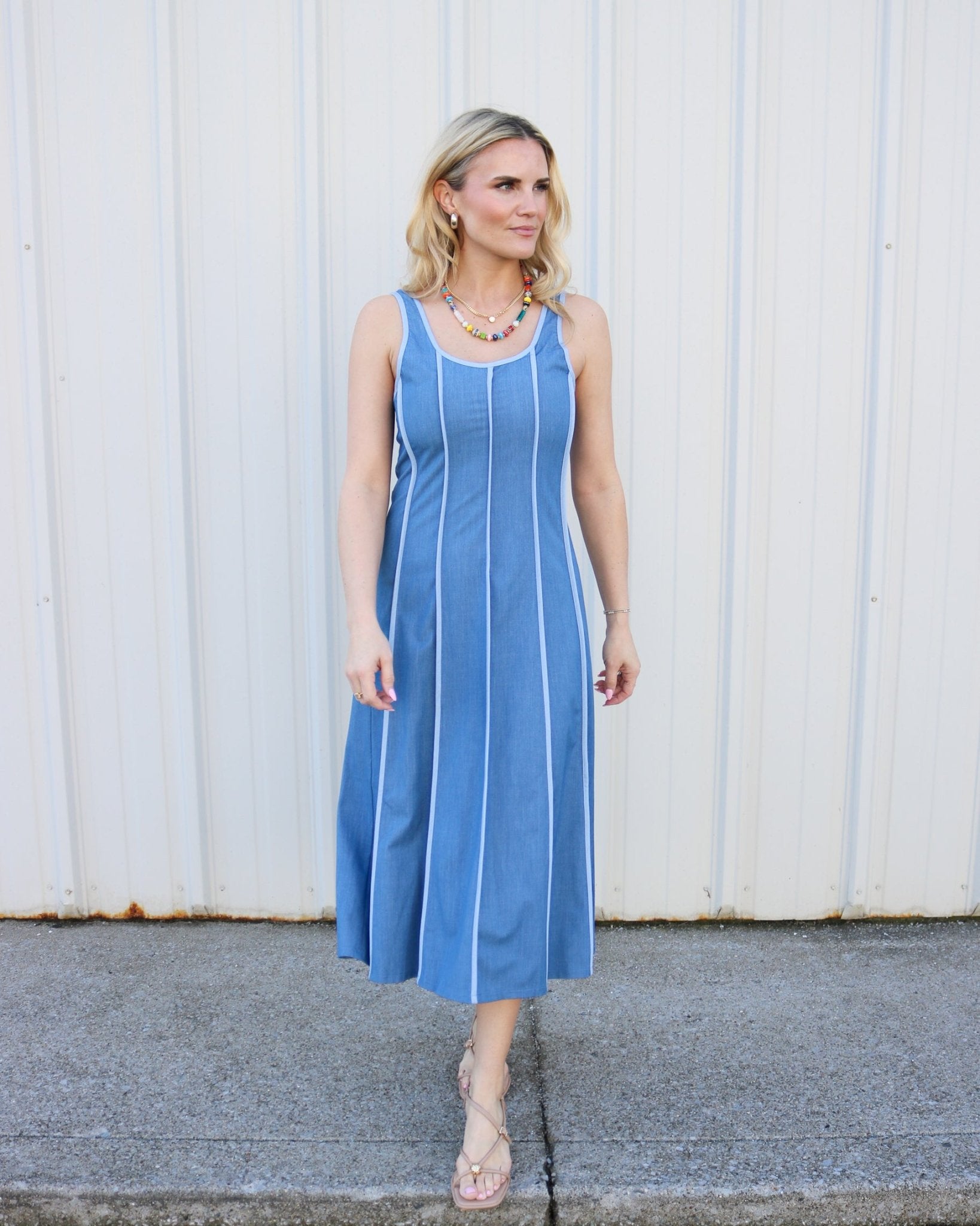 Sleeveless Striped Denim Dress - Olive You BoutiqueTHML231406JH2381-1