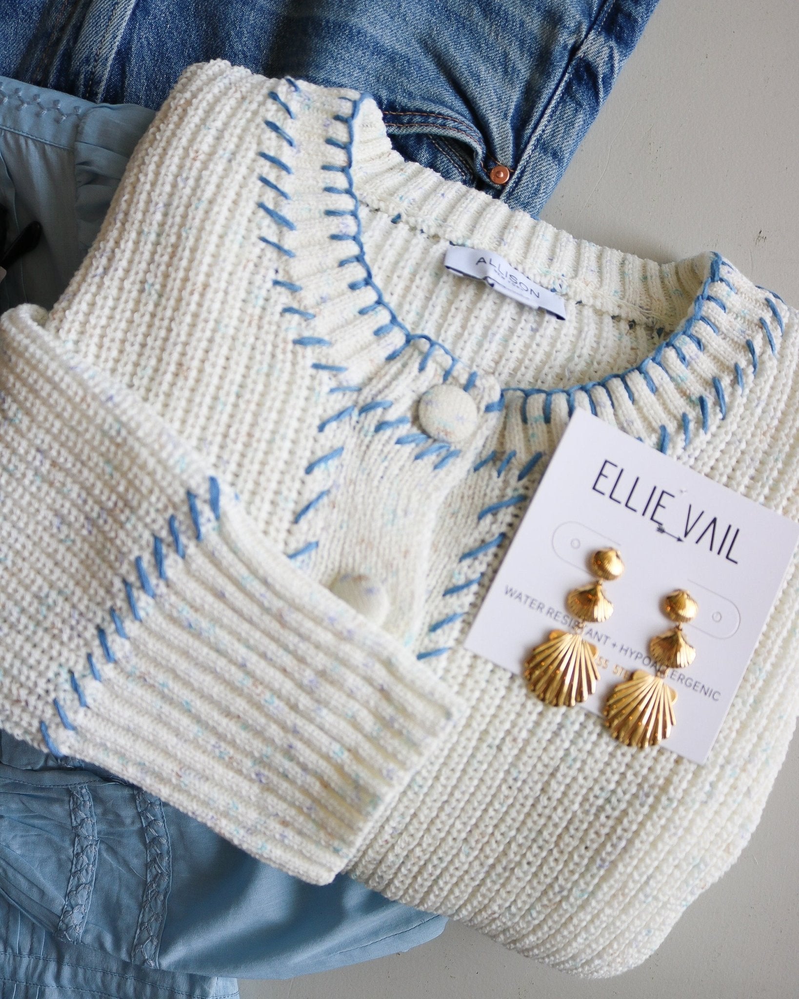 Blue Trimmed Cardigan Sweater - Olive You BoutiqueALLISON228231125S40214