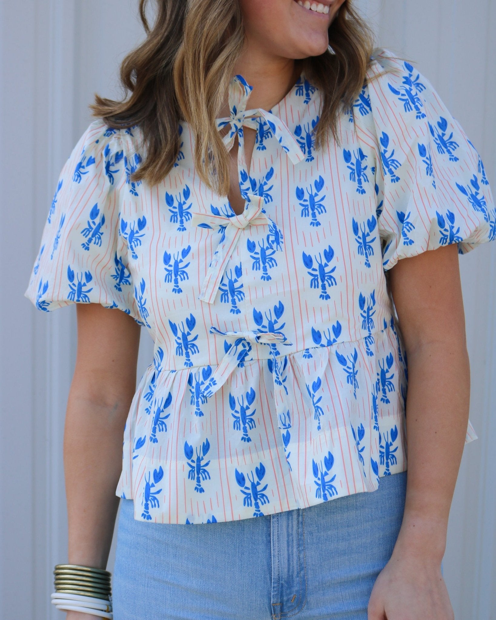 Lobster Floral Tie Blouse - Olive You BoutiqueOLIVE YOU232101T29727