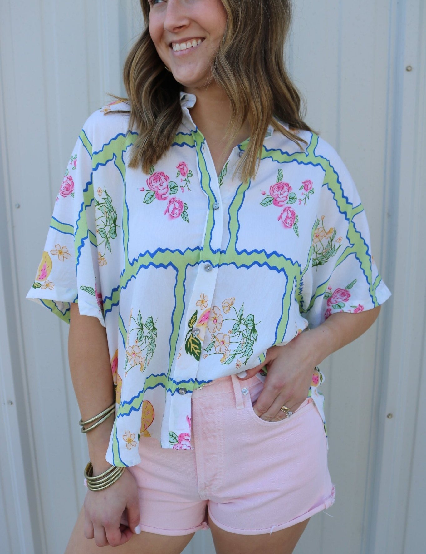 The Garden Party Grid Blouse - Olive You BoutiqueOLIVE YOU232118T29986