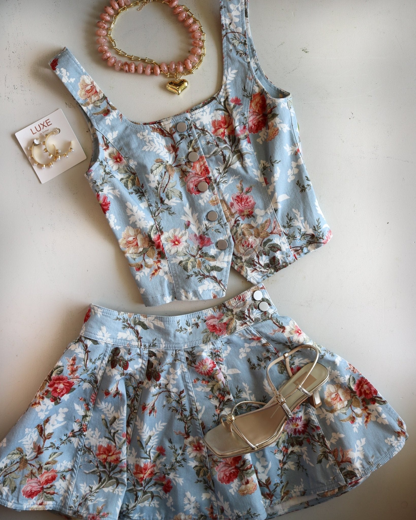 Floral Button Front Sleeveless Top - Olive You BoutiqueLOVE THE LABEL229234L2603-3133