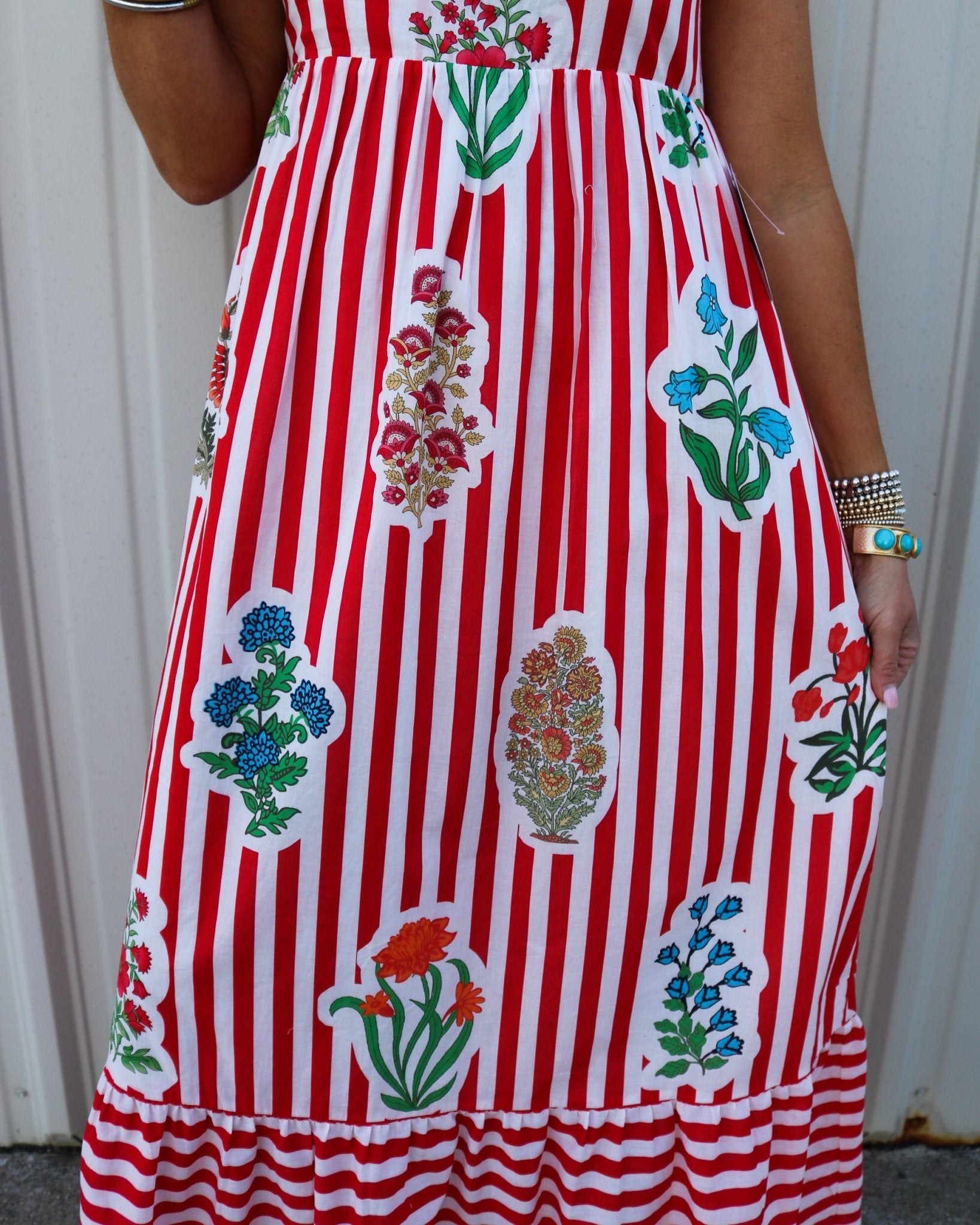 Candy Stripe Floral Tie Dress - Olive You BoutiqueTHML232496TDM1079