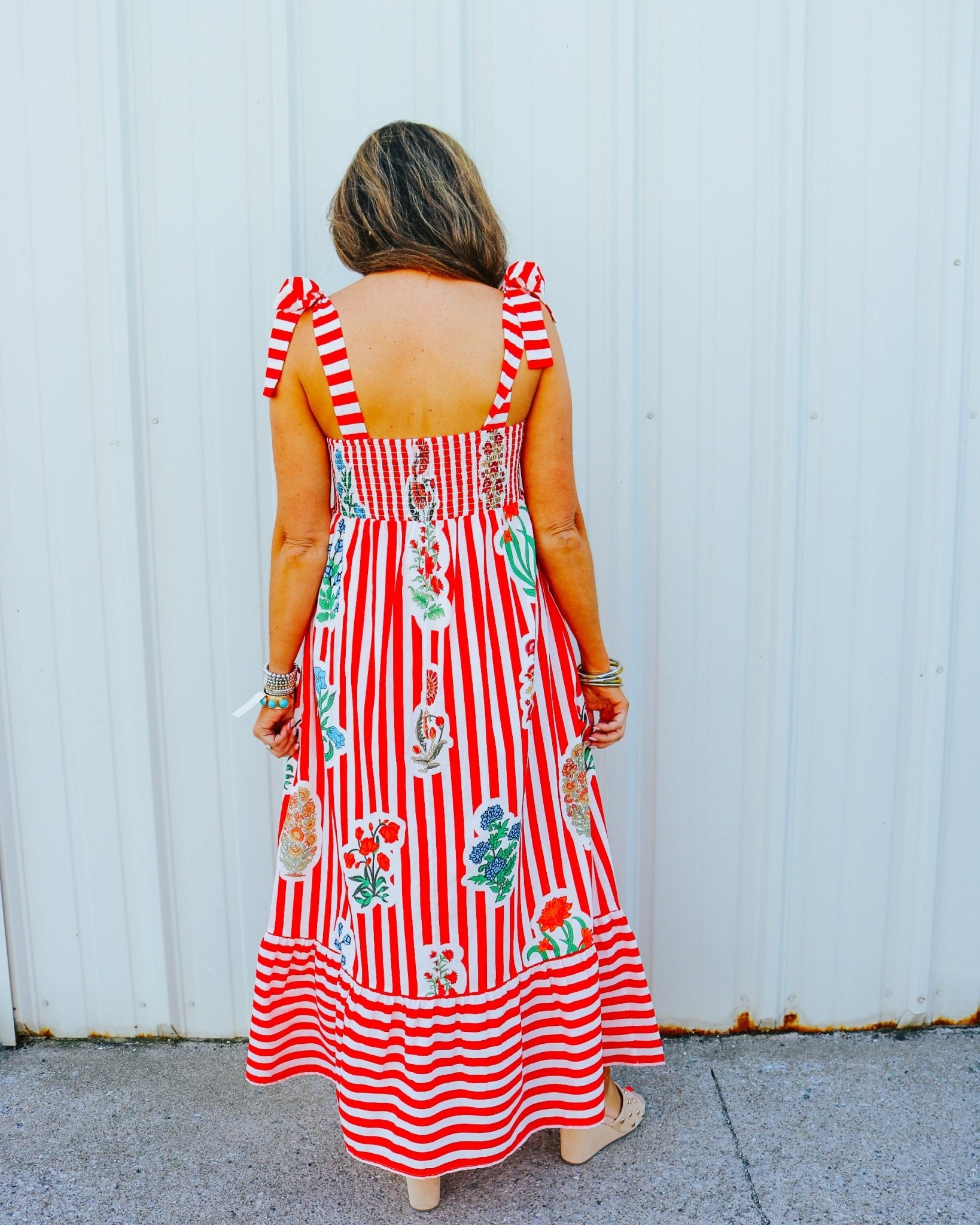 Candy Stripe Floral Tie Dress - Olive You BoutiqueTHML232496TDM1079