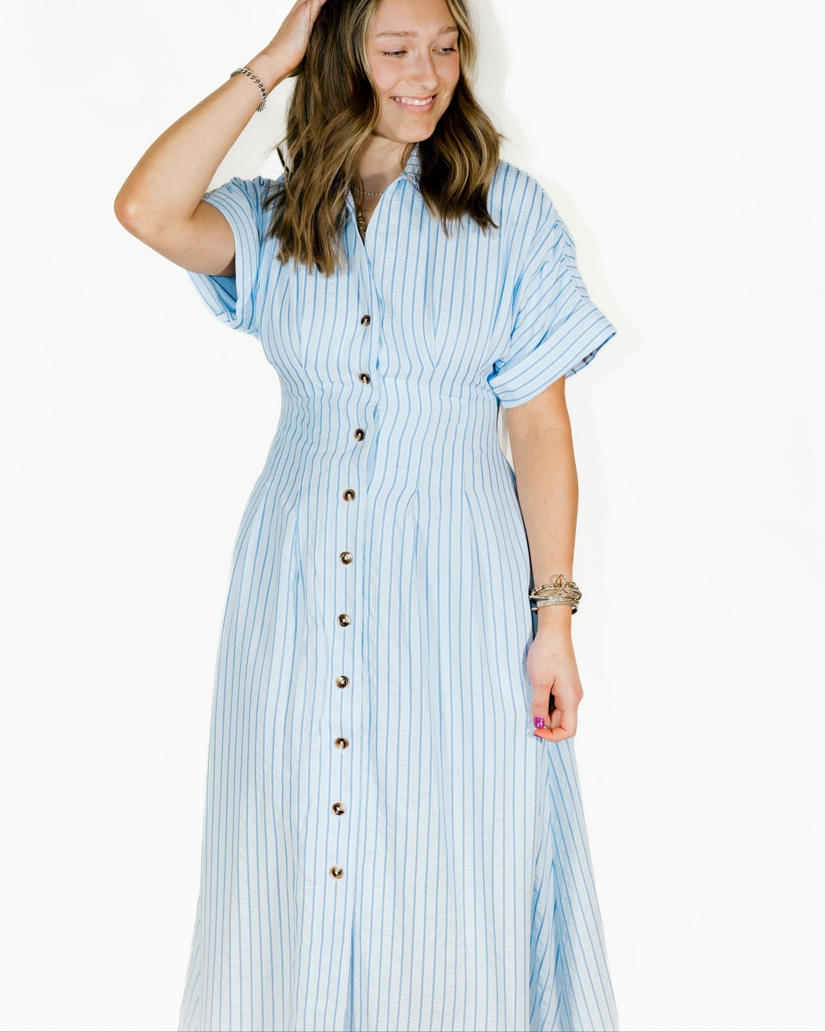 Sky Button Down Stripe Midi Dress - Olive You BoutiqueTHML229540THS1950-2