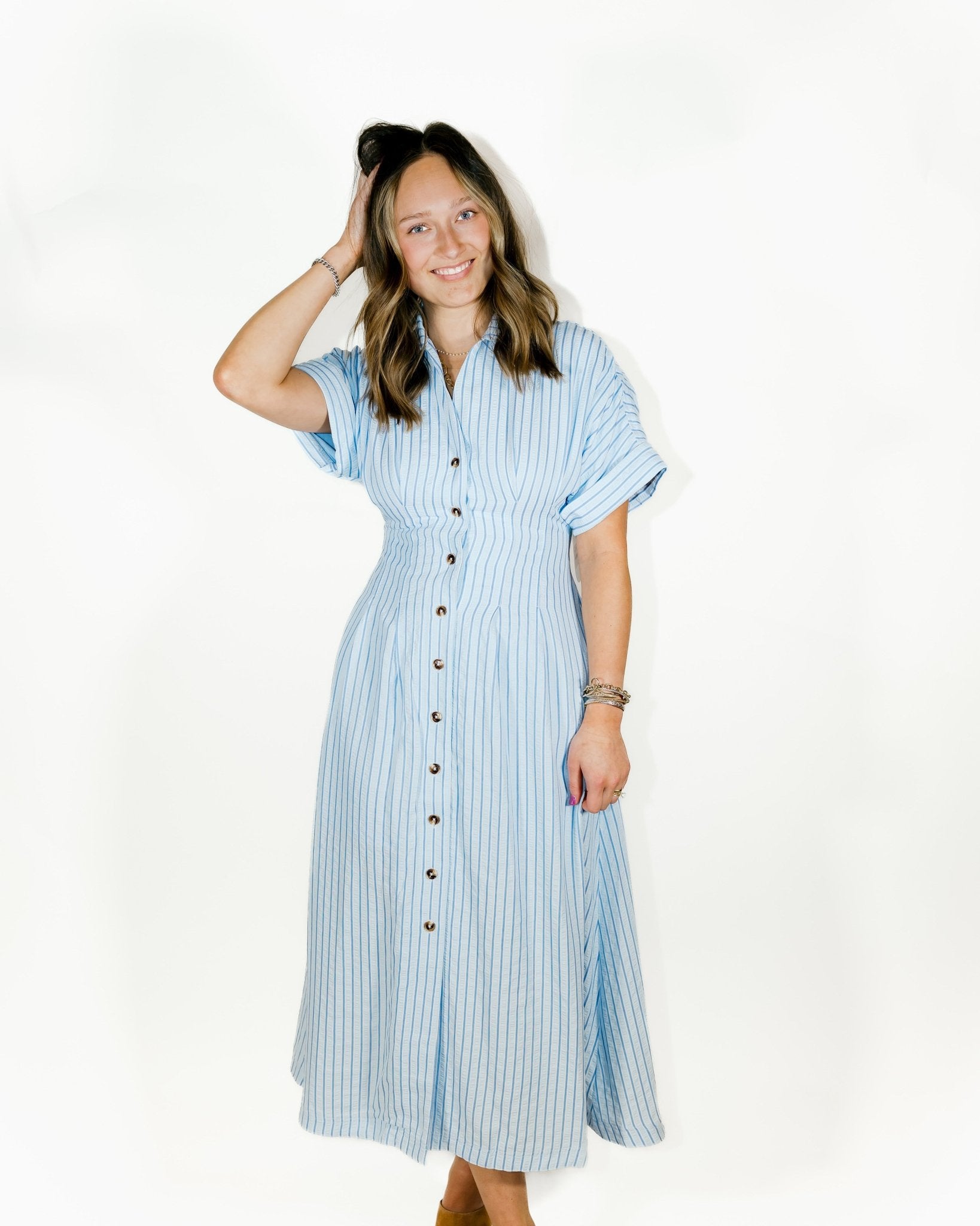Sky Button Down Stripe Midi Dress - Olive You BoutiqueTHML229540THS1950-2