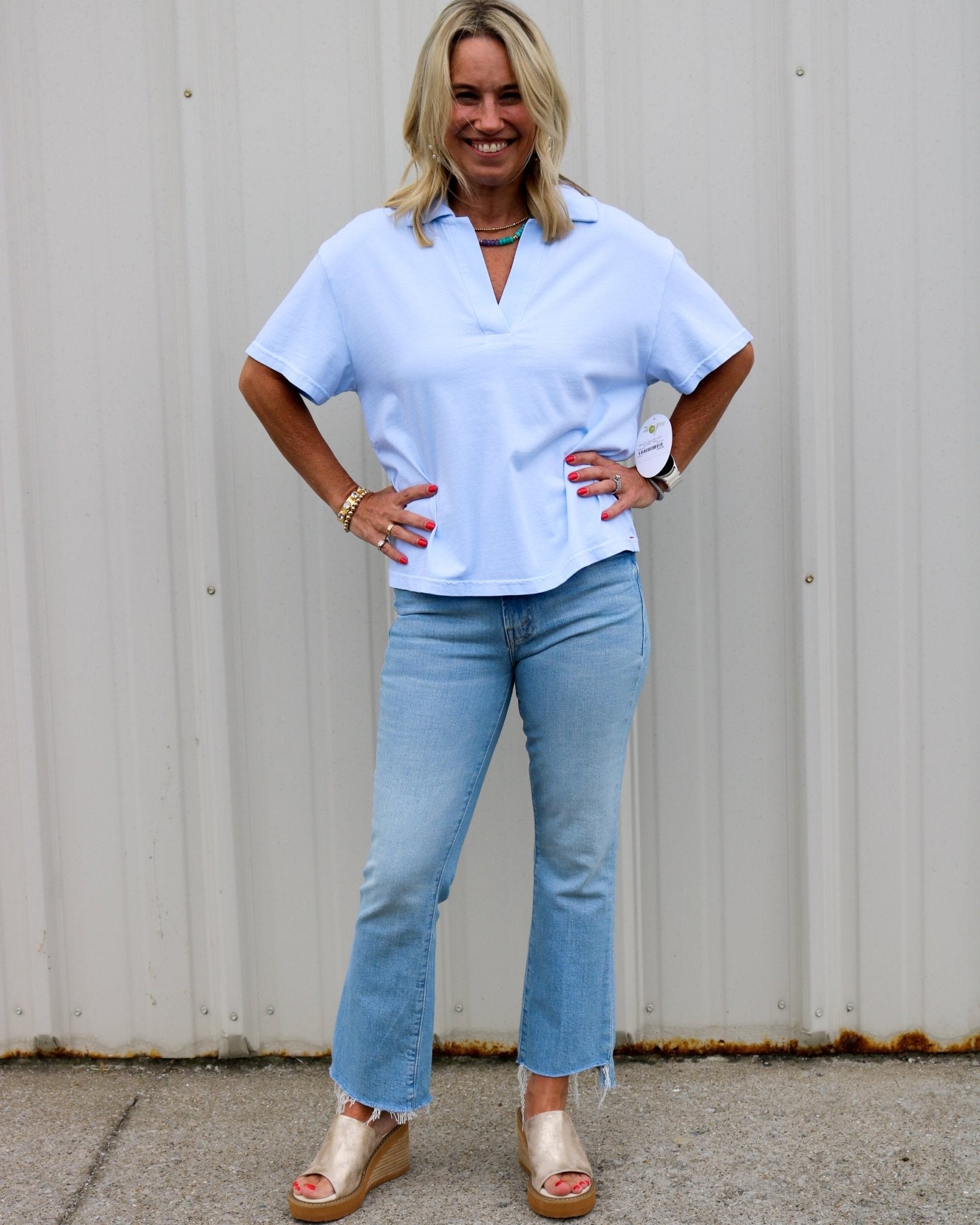 Collard V Neck Short Sleeve Tee - Olive You BoutiqueXIRENA229274X6OKJ054