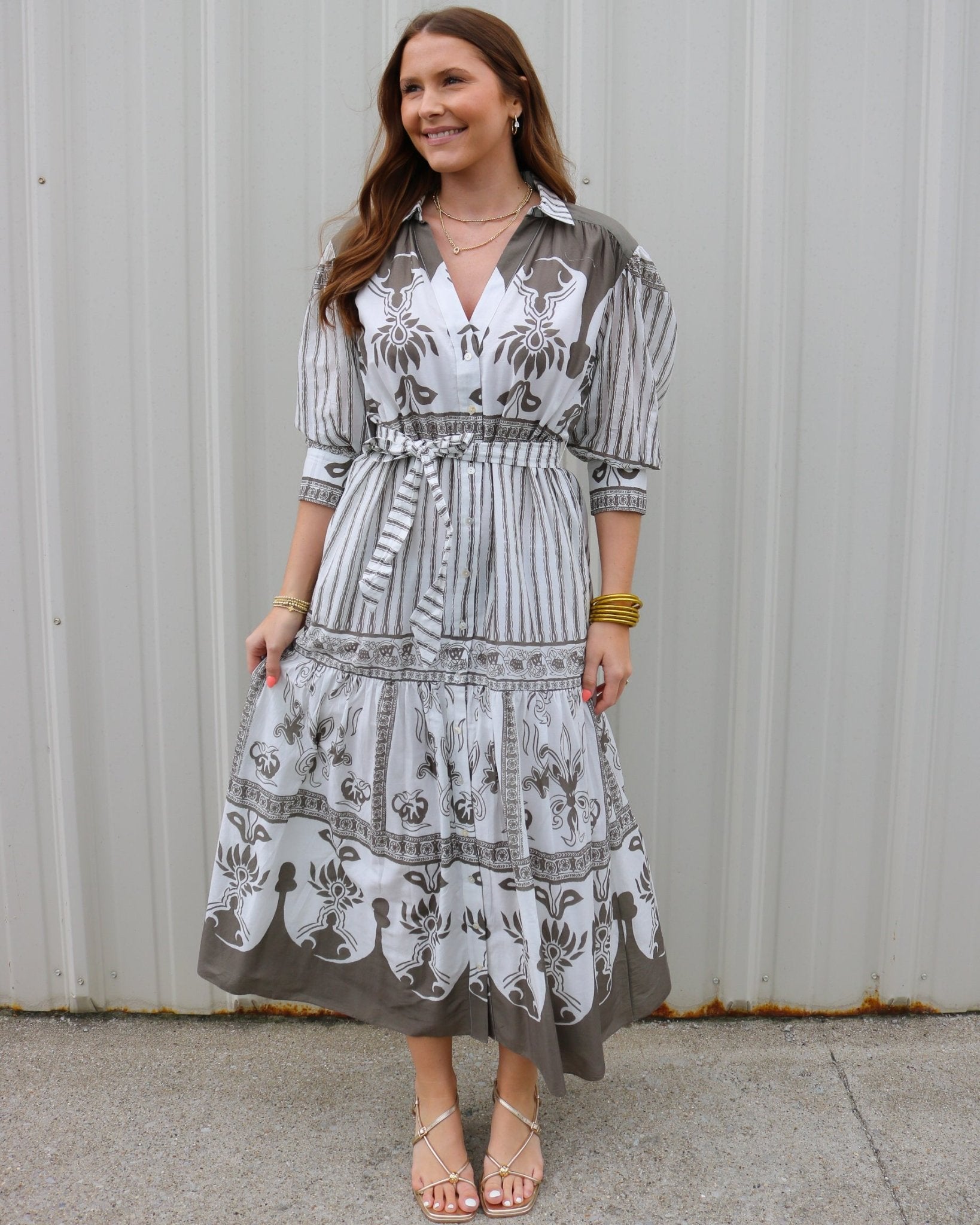 Tavia Pattern Collared Ankle Dress - Olive You BoutiqueCLEOBELLA229002CM26SP402727