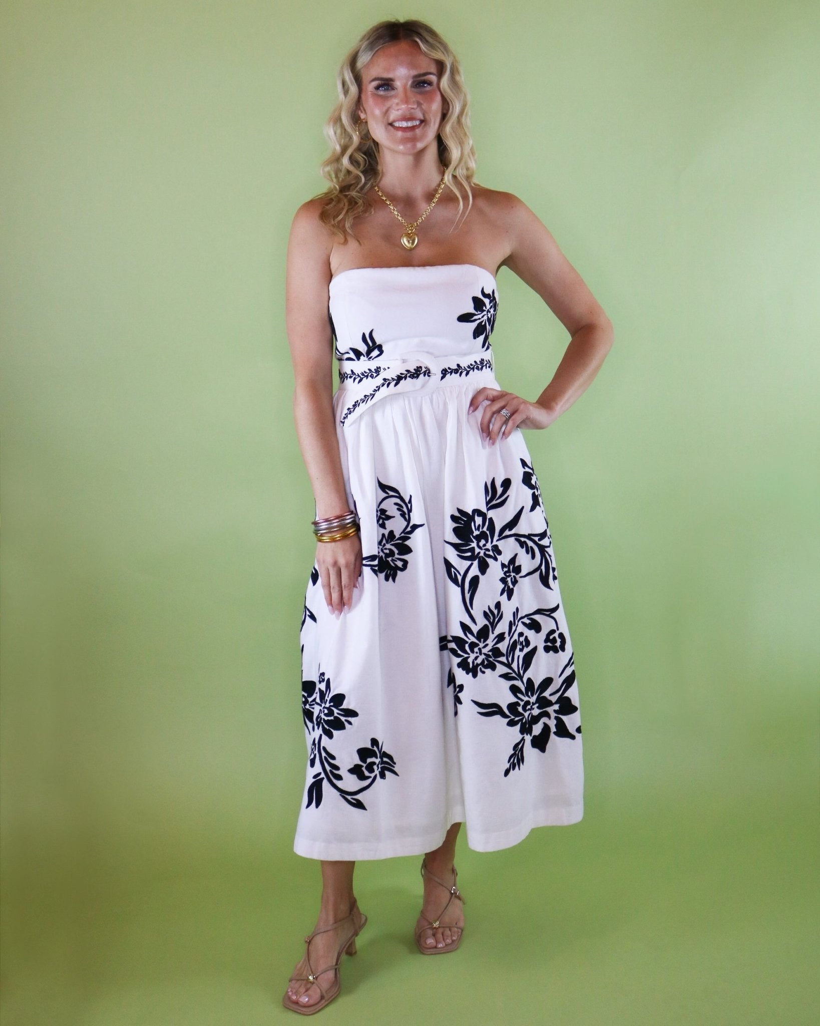 Claire Floral Belted Midi Dress - Olive You BoutiqueALLISON228385126D22213