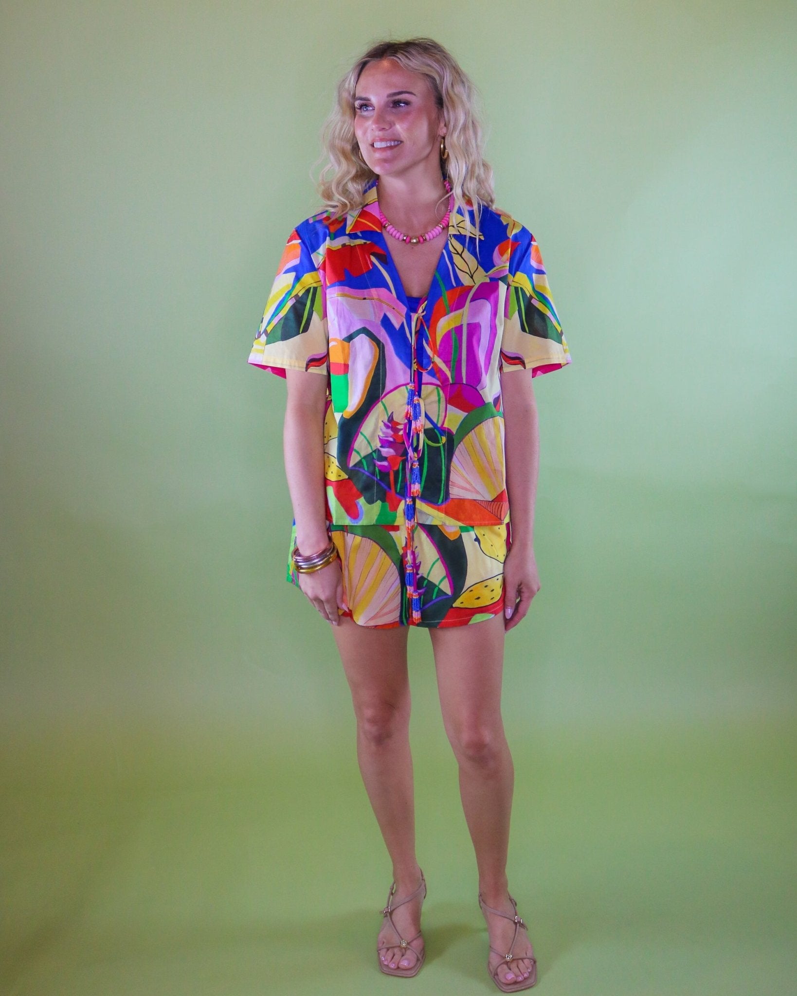 Tropical Print Multicolored Tie Blouse - Olive You BoutiqueFARM RIO227435260212004