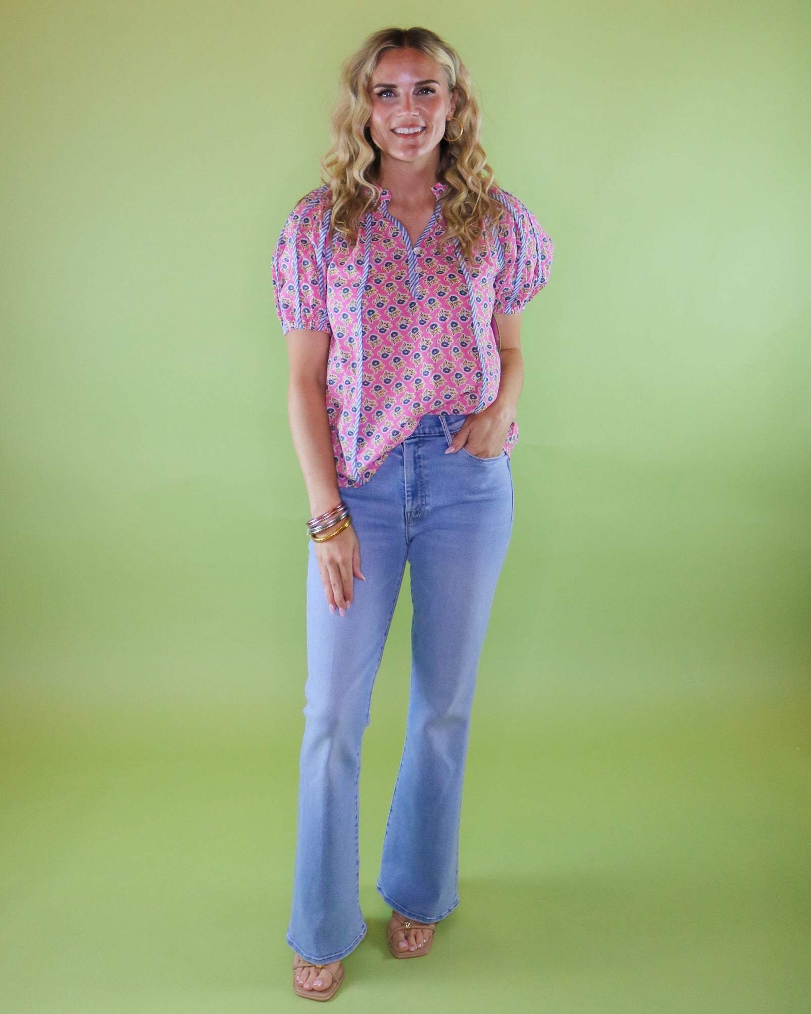 Striped Trim Floral Blouse - Olive You BoutiqueIVY JANE230655650457