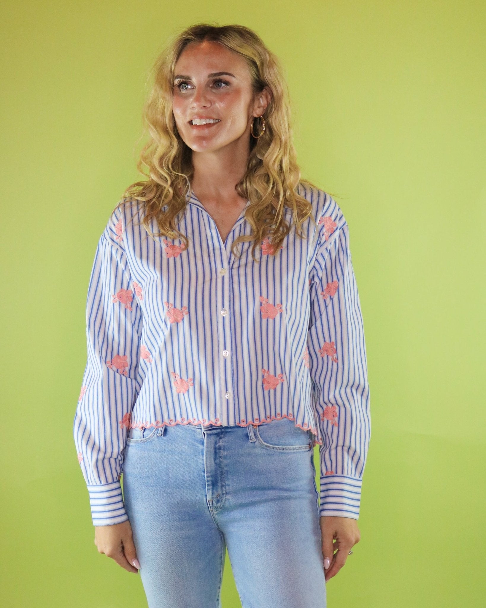 Embroidered Striped Blouse - Olive You BoutiqueALLISON228264526T503P135