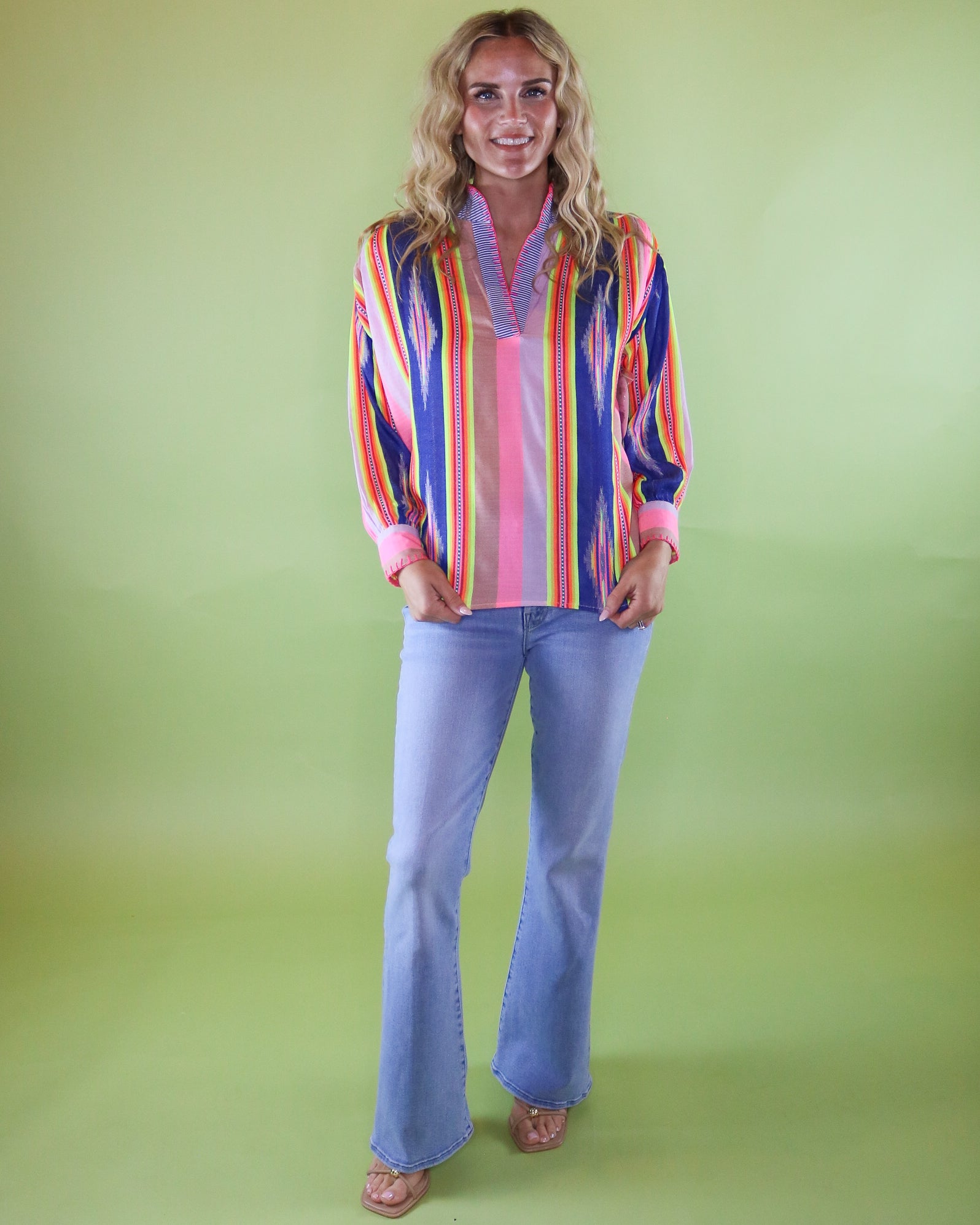 Ikat Stripe Popover Top - Olive You BoutiqueIVY JANE230637650454