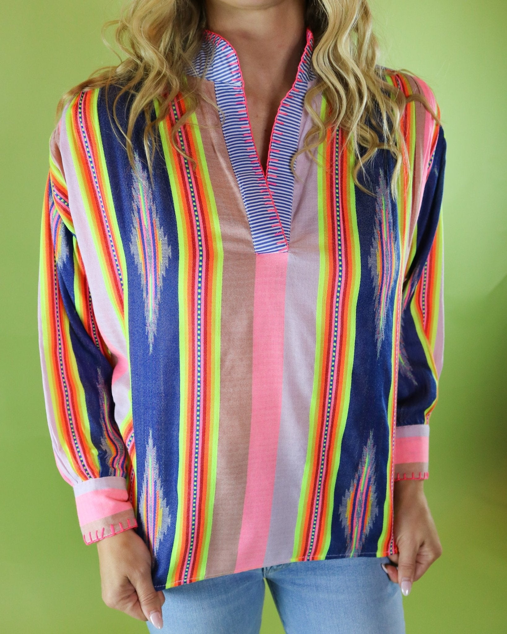 Ikat Stripe Popover Top - Olive You BoutiqueIVY JANE230637650454