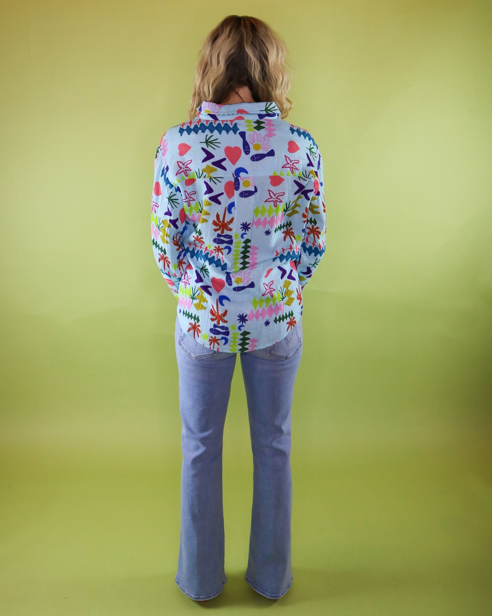 Heart Beach Print Button Up Blouse - Olive You BoutiqueIVY JANE230666650456