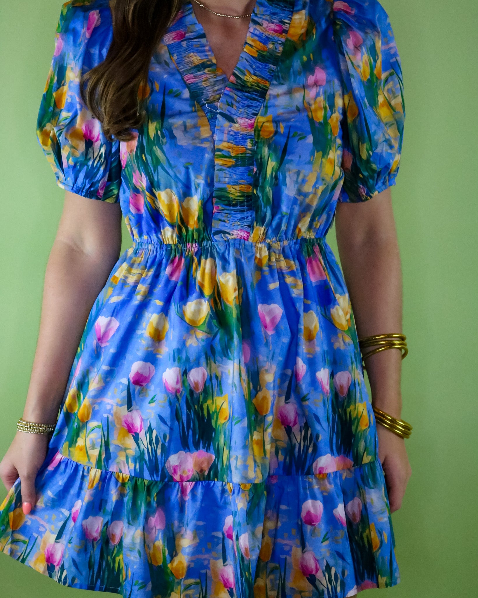 Watercolor Ruffle Neck MIni Dress - Olive You BoutiqueOLIVE YOU232905D30133