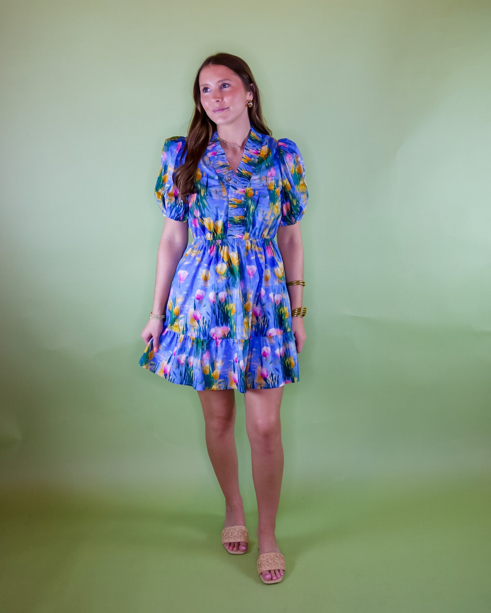 Watercolor Ruffle Neck MIni Dress - Olive You BoutiqueOLIVE YOU232905D30133