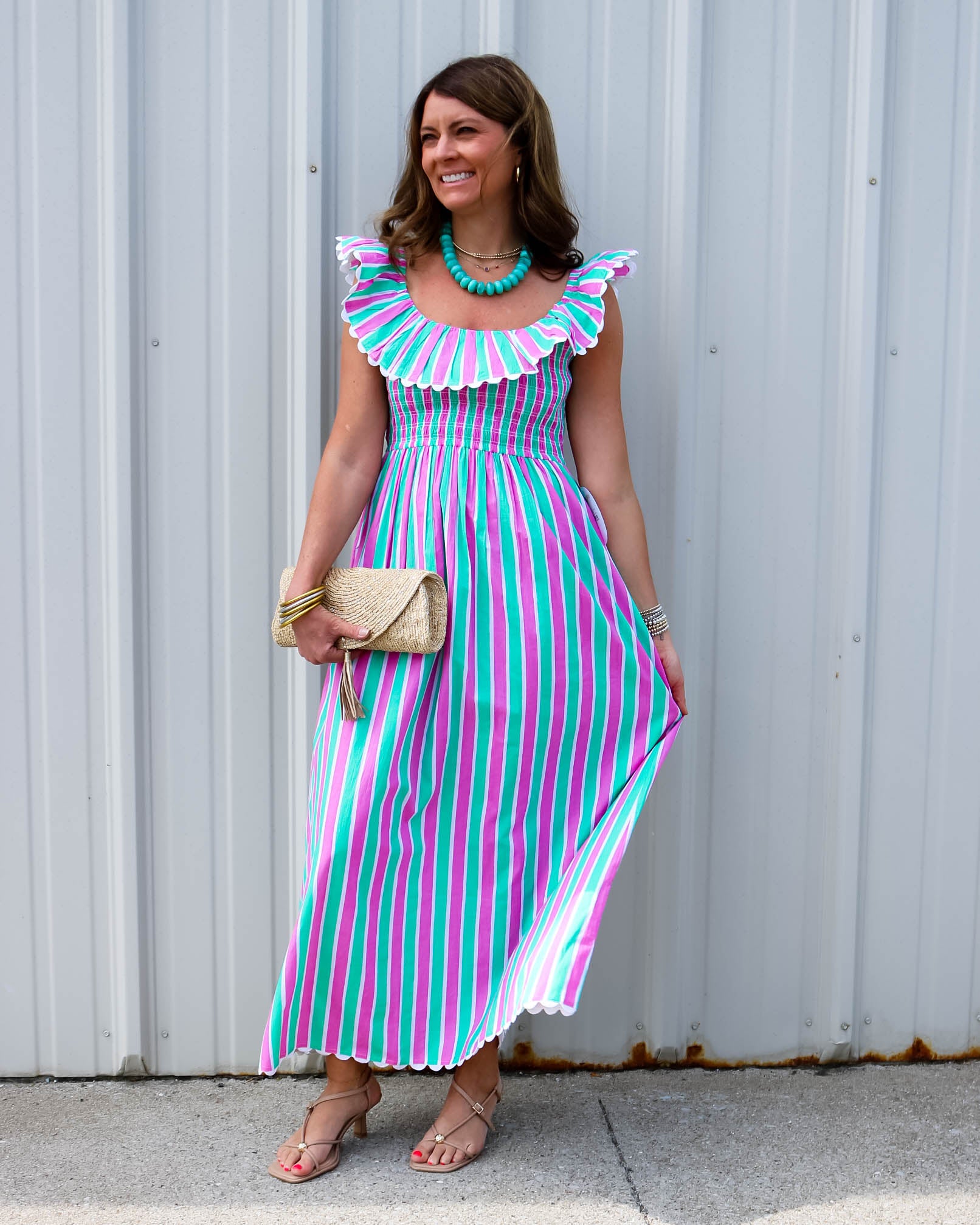 Susie Stripe Ruffle Bib Maxi - Olive You BoutiquePink City Prints226956SUM2652