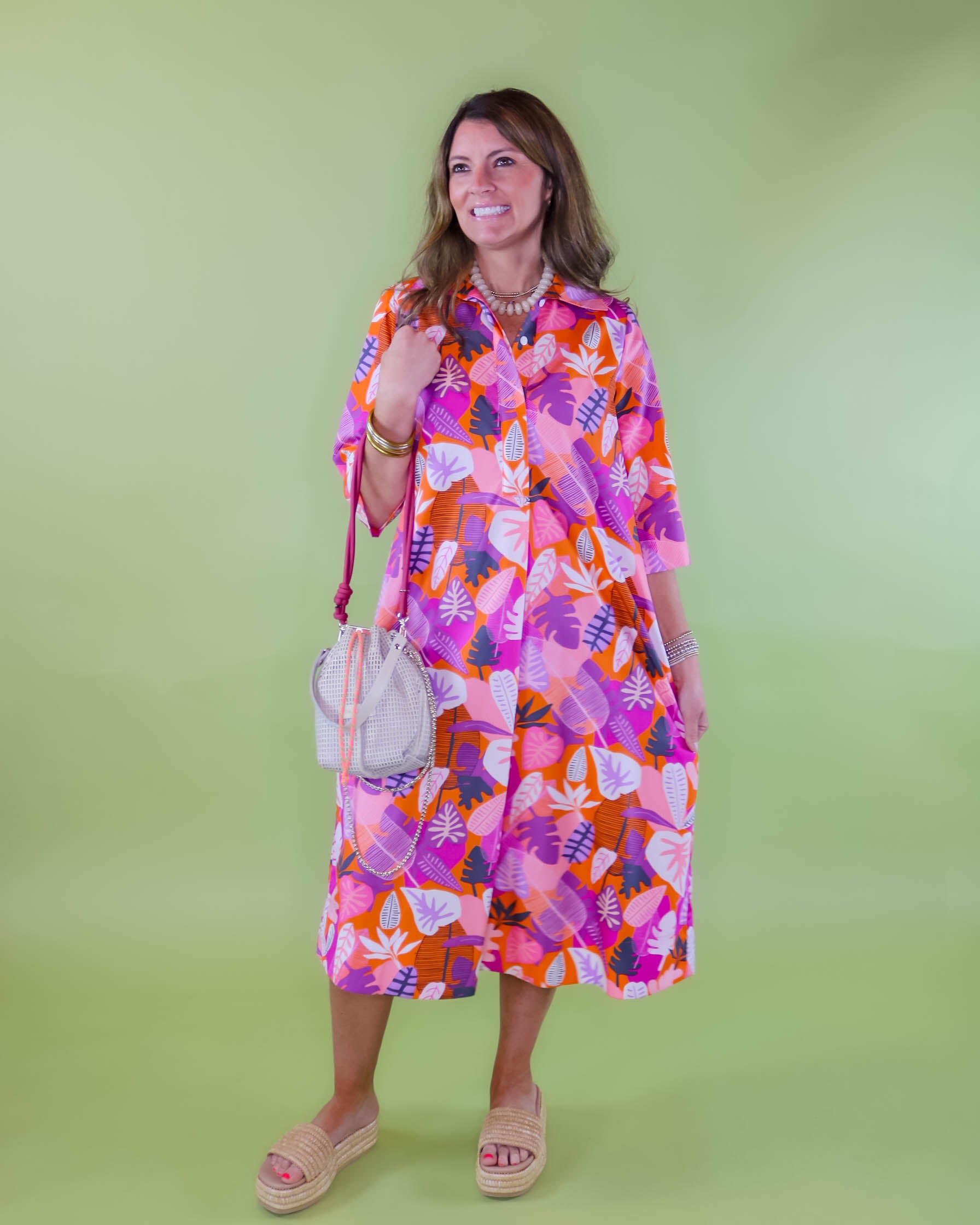 Tropical Leaf Print Midi Swing Dress - Olive You BoutiqueIVY JANE23072175725